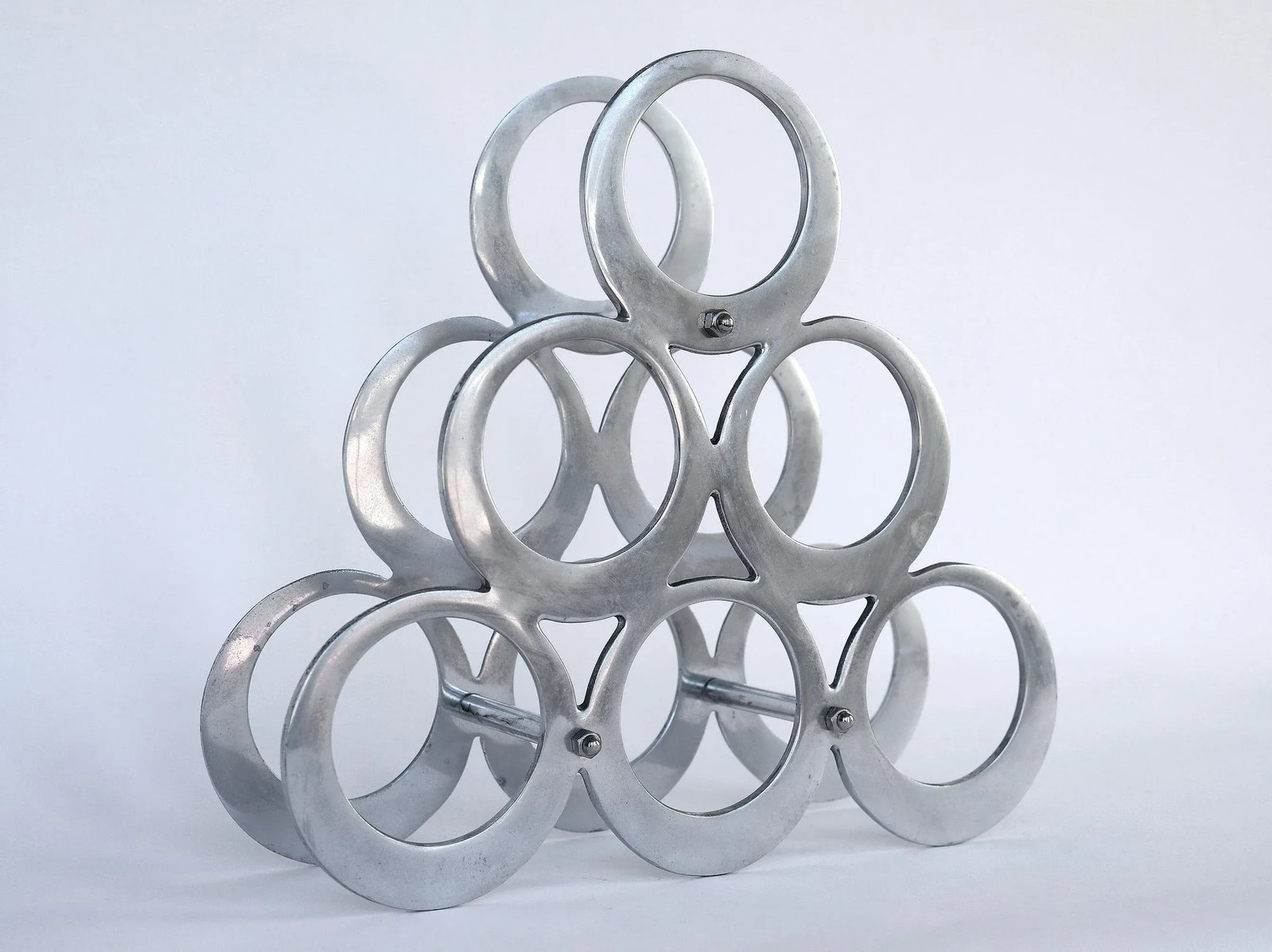 Vintage Mod Space Age 6-Ring Pyramid Aluminum Wine Rack - 8