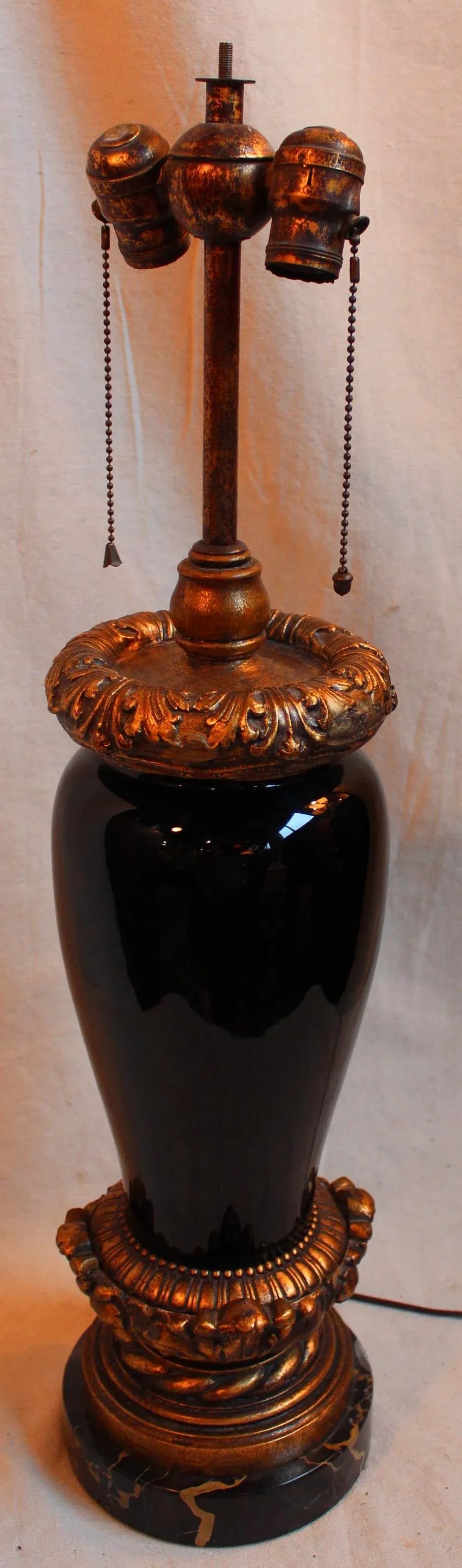 Vintage Black Porcelain Urn Lamp - 2