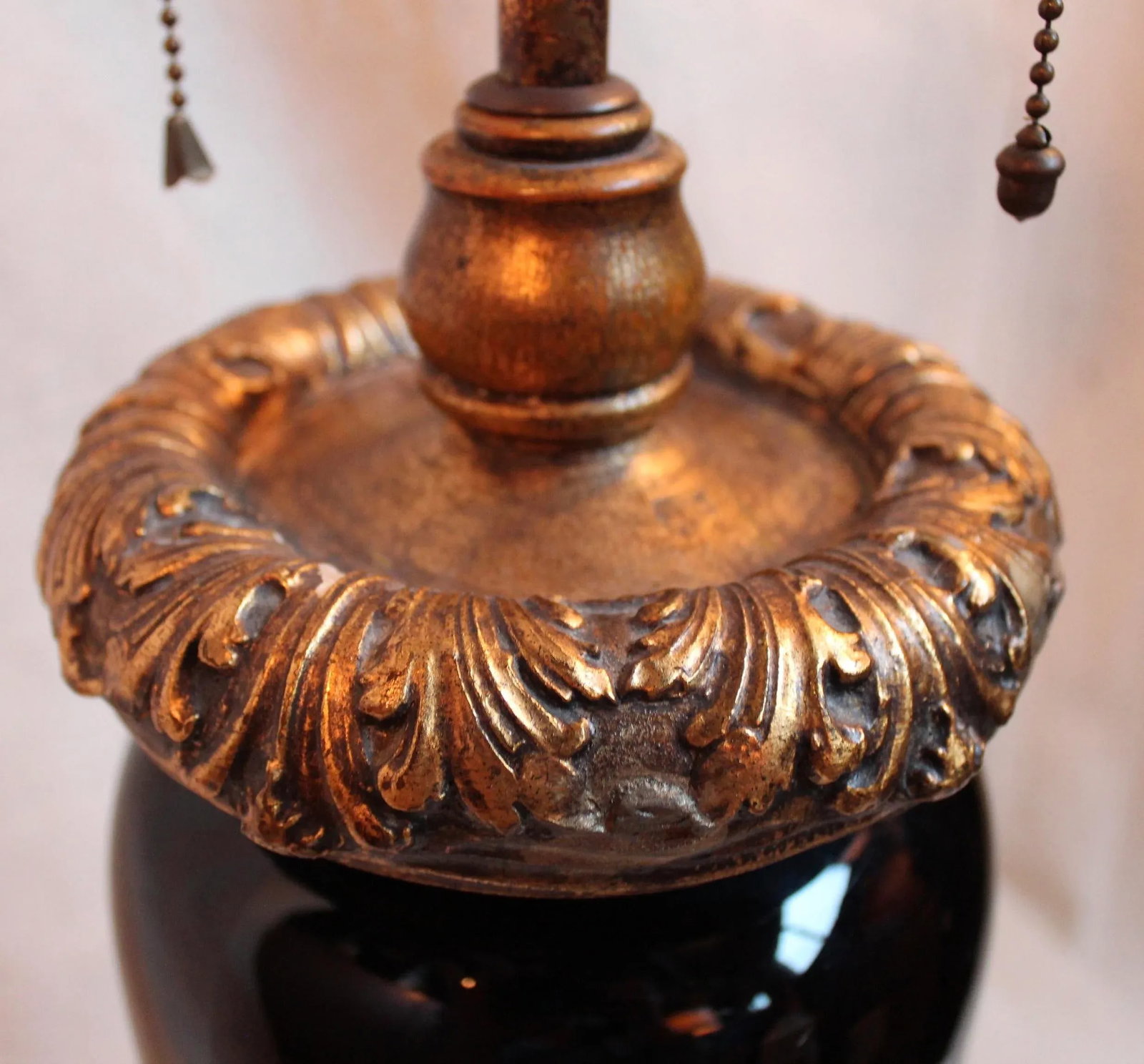 Vintage Black Porcelain Urn Lamp - 3