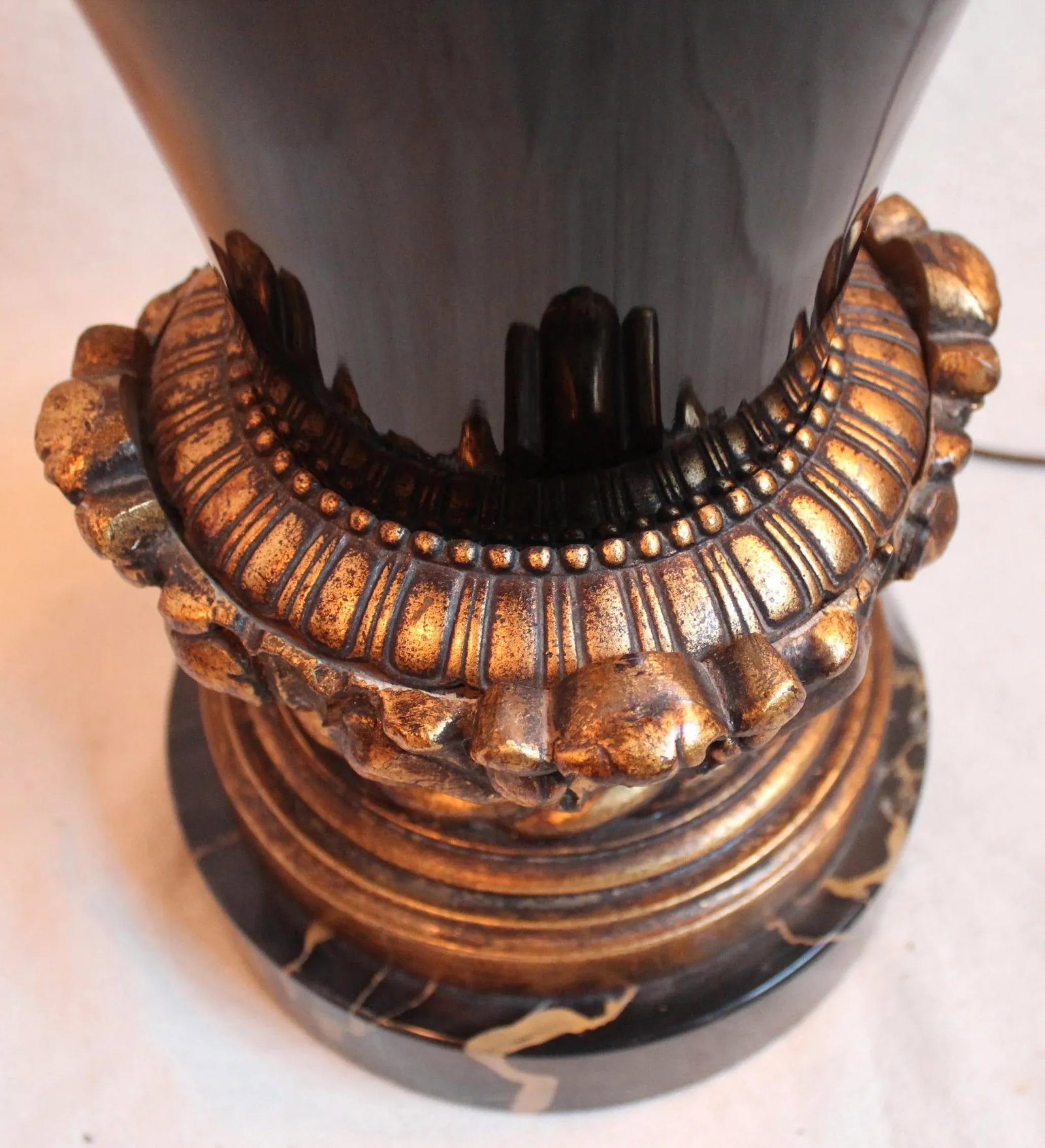 Vintage Black Porcelain Urn Lamp - 4