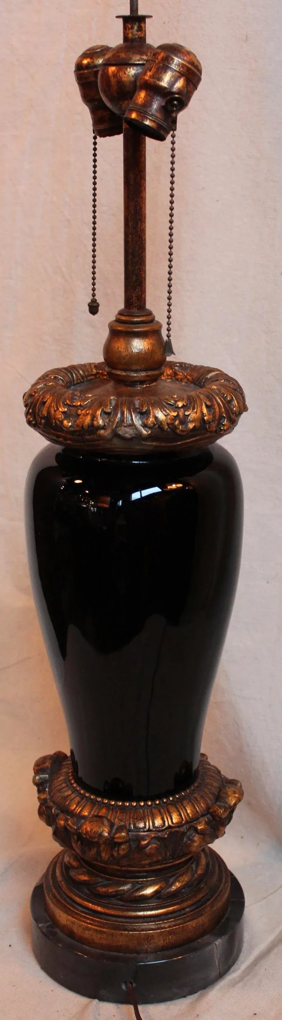 Vintage Black Porcelain Urn Lamp - 6