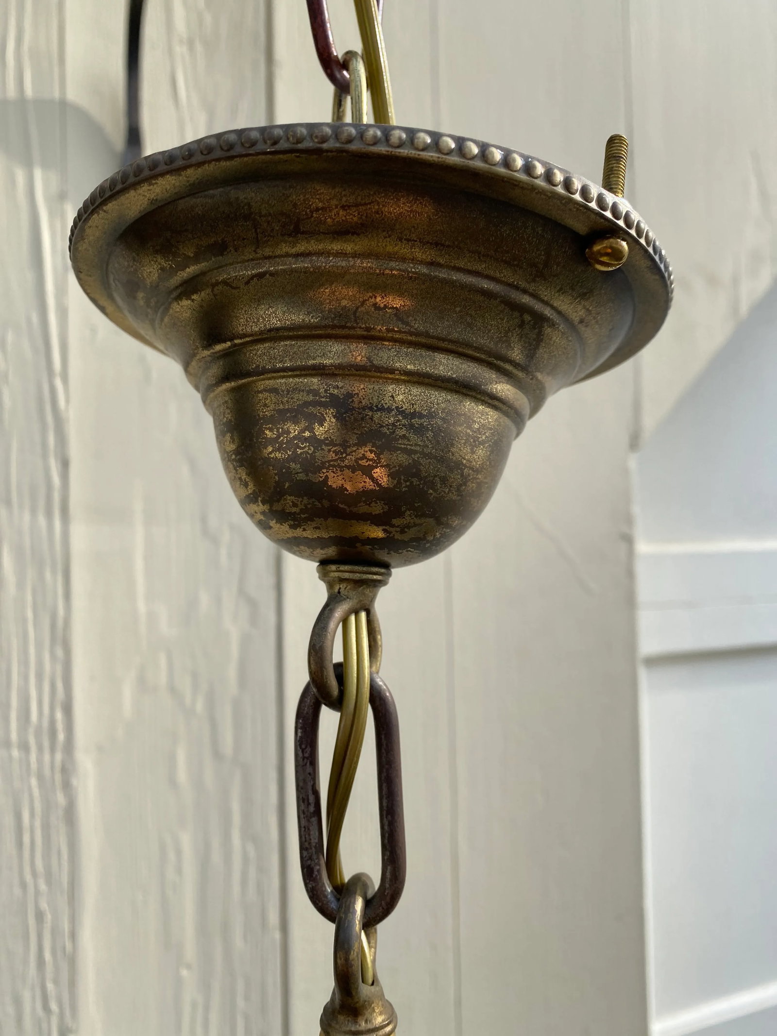 Vintage Brass Hanging Fixture With Vintage Etched Glass Shade - 4