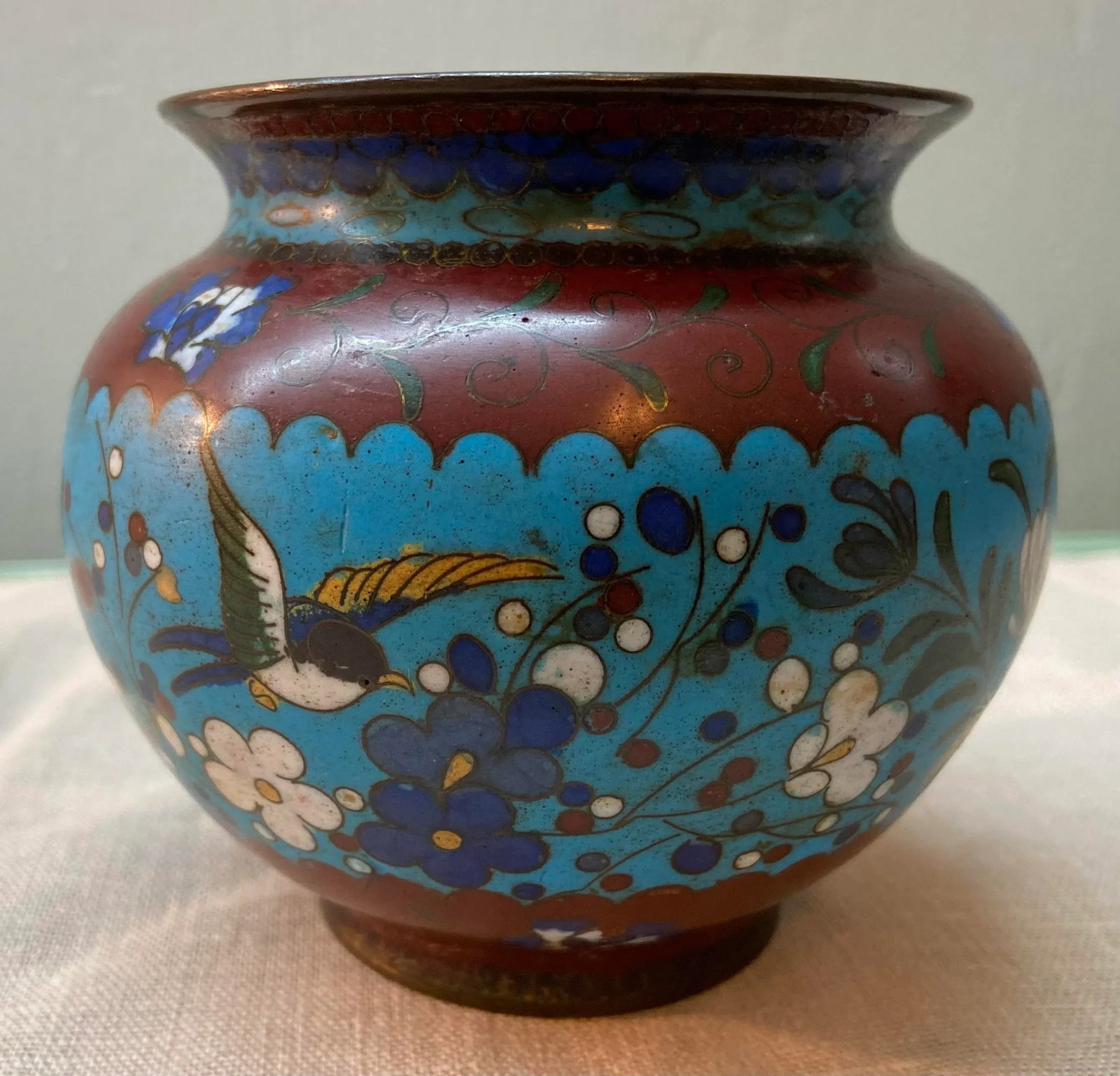 Antique Chinese Cloisonne Brush Pot - 13