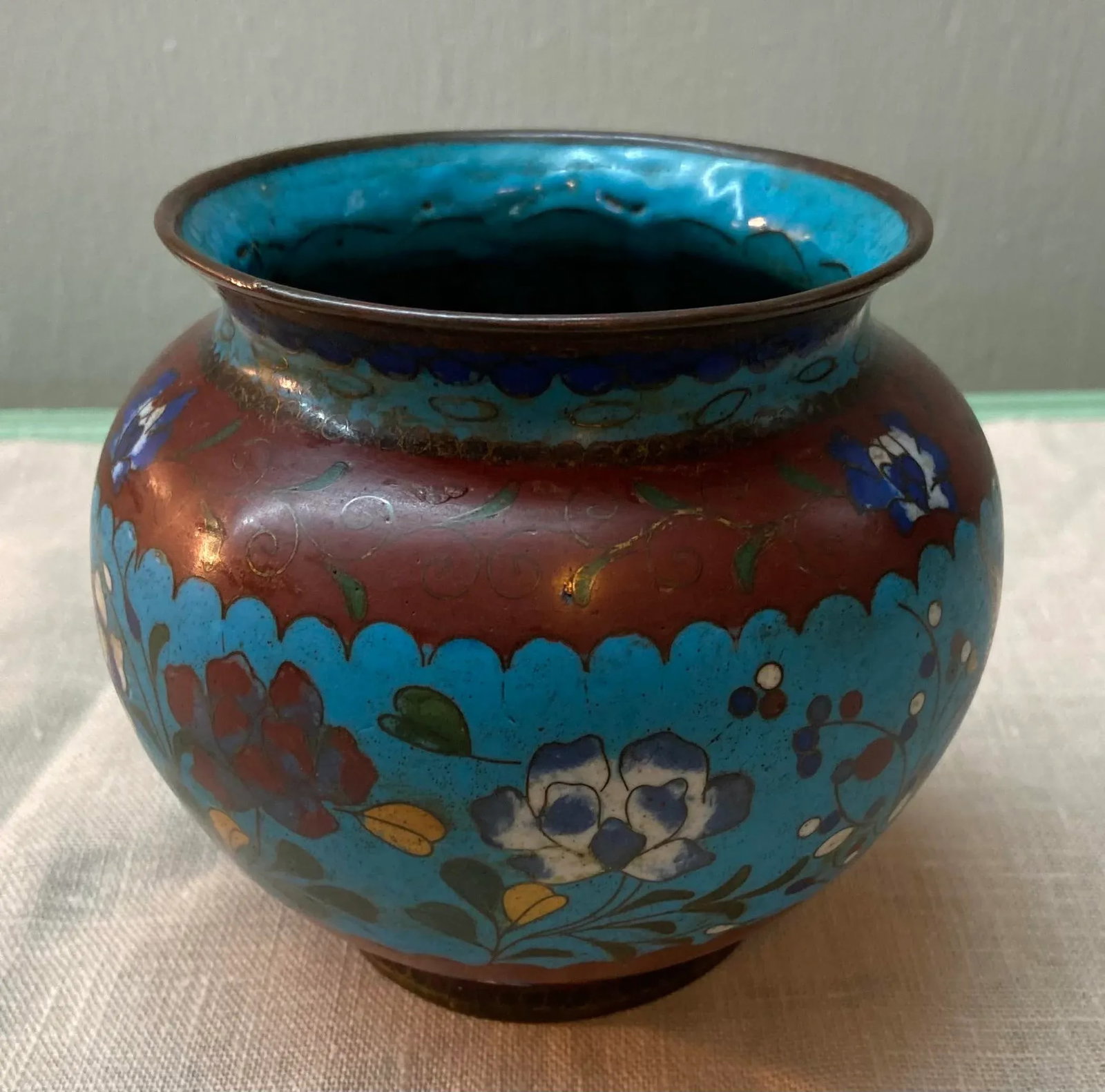 Antique Chinese Cloisonne Brush Pot - 3