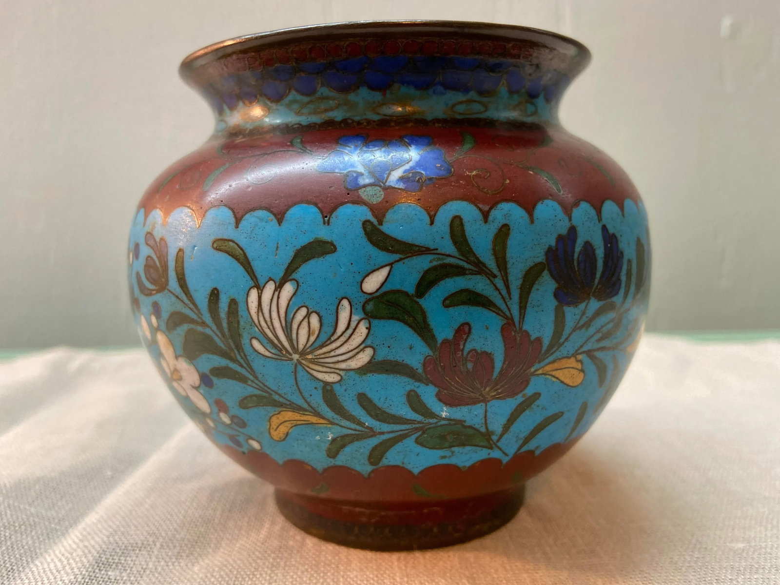 Antique Chinese Cloisonne Brush Pot - 4