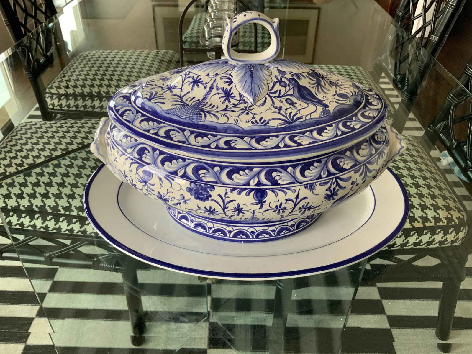 1980s Handmade Blue and White Covered Dish and Under Plate- 2 Pieces - 13