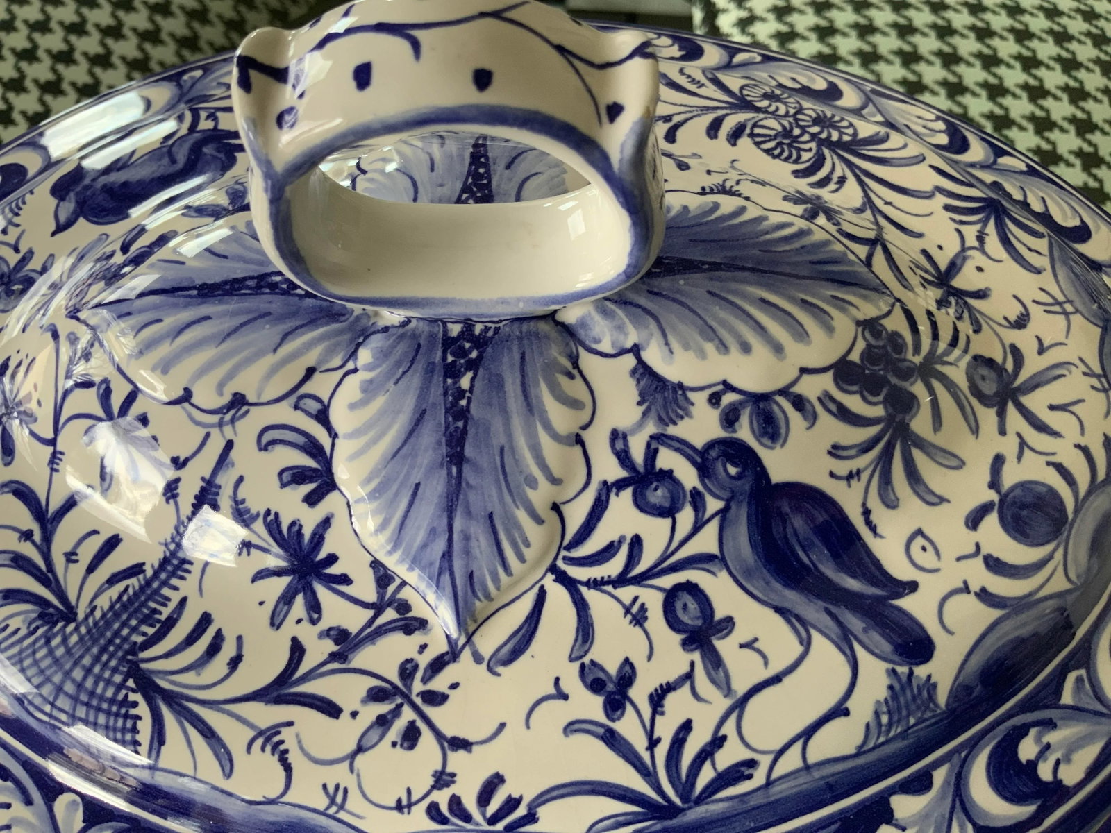1980s Handmade Blue and White Covered Dish and Under Plate- 2 Pieces - 3