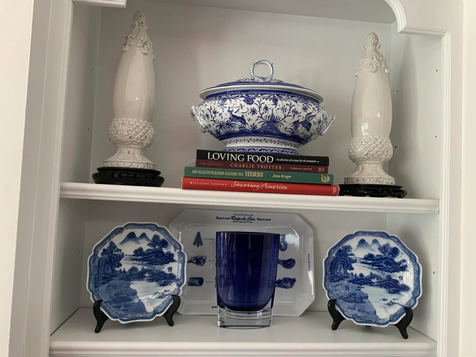 1980s Handmade Blue and White Covered Dish and Under Plate- 2 Pieces - 5