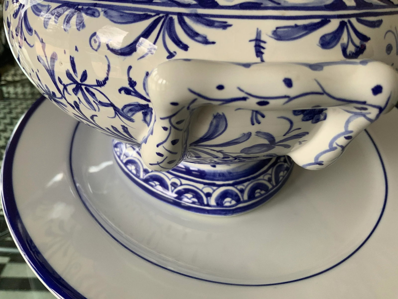 1980s Handmade Blue and White Covered Dish and Under Plate- 2 Pieces - 6