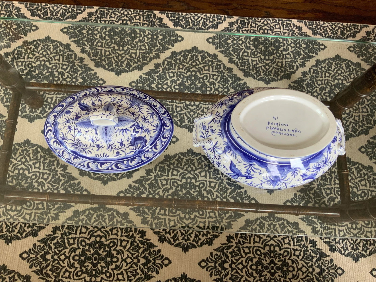 1980s Handmade Blue and White Covered Dish and Under Plate- 2 Pieces - 8