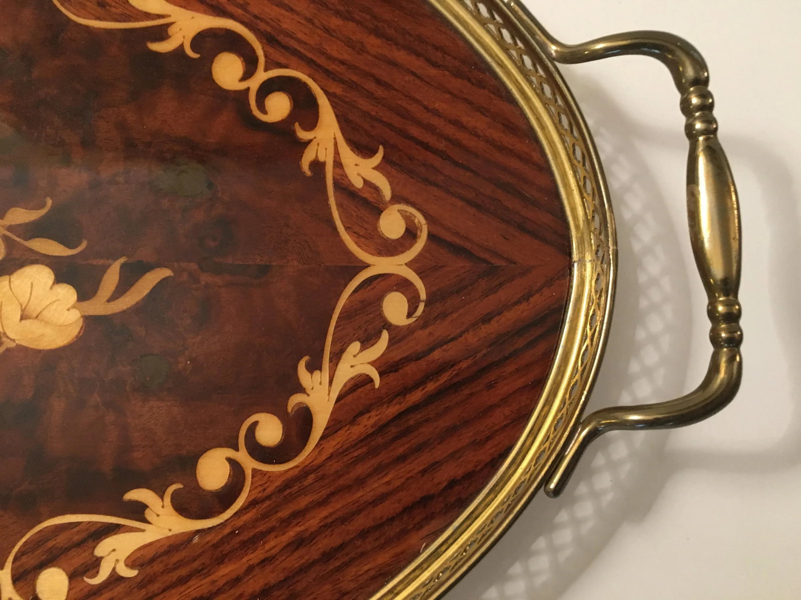 1970s Italian Oval Floral Inlay Tray - 6