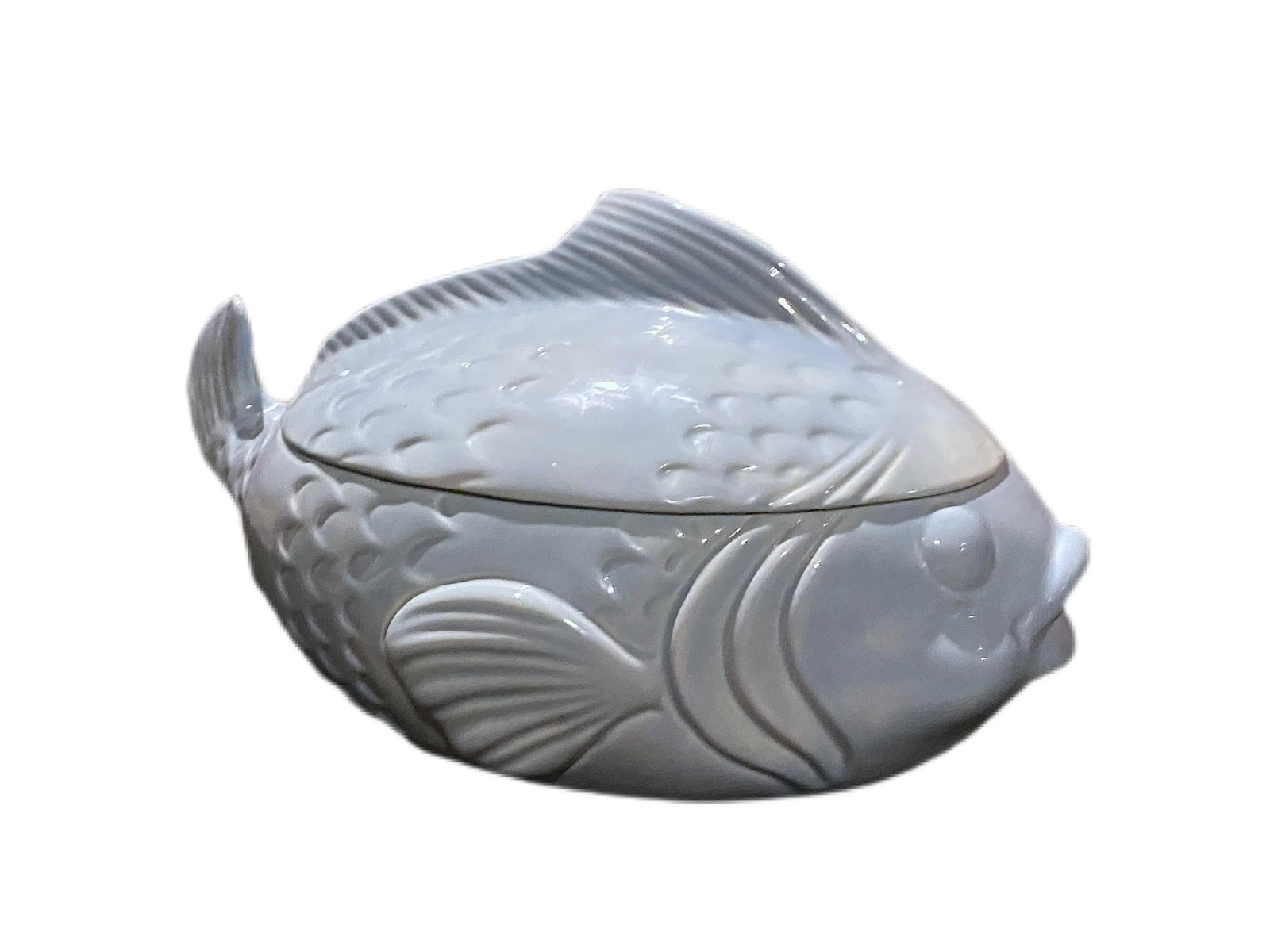 Vintage Figurative Blue Fish Lidded Serving Dish - 10