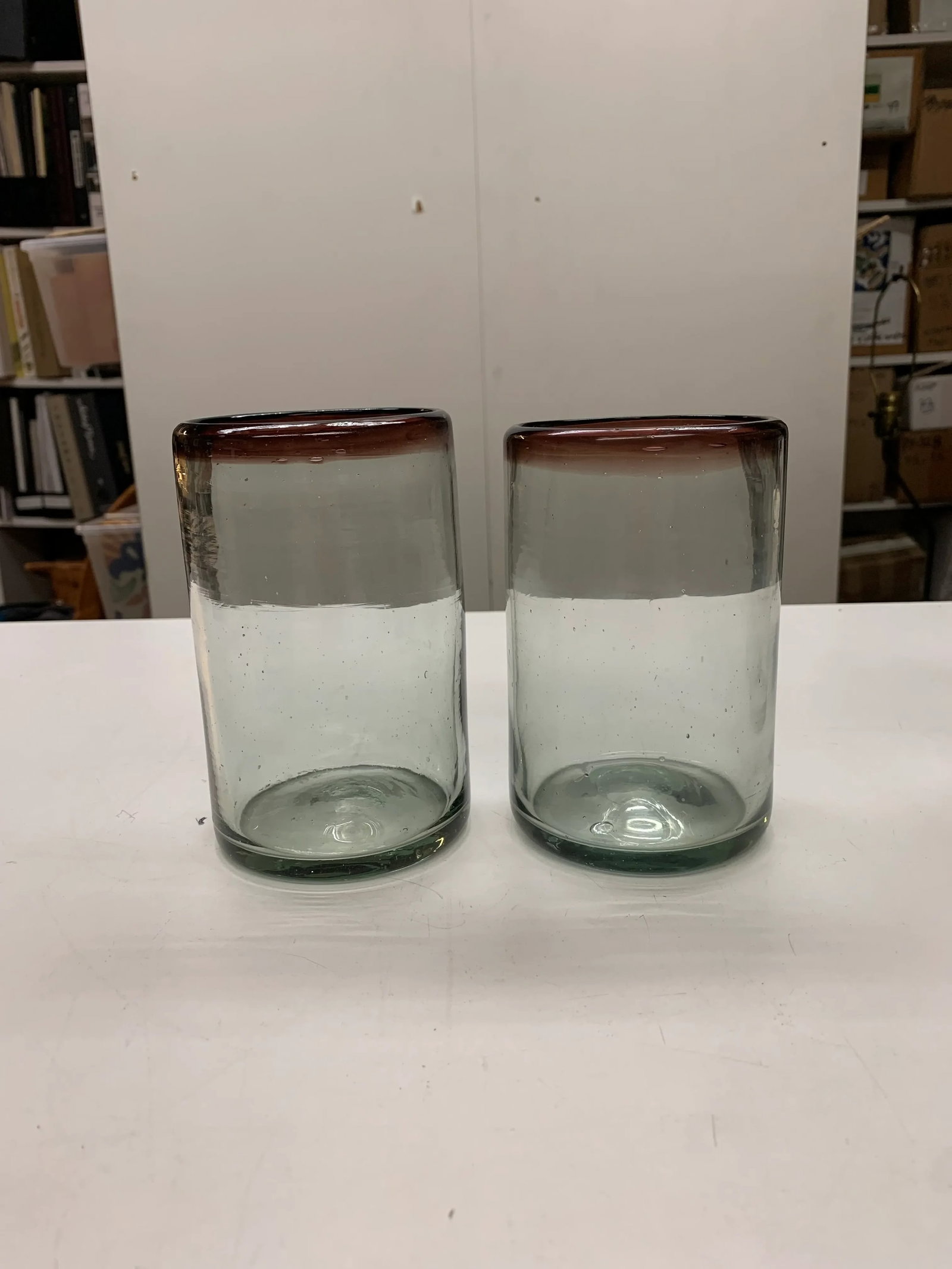 Vintage Mexican Glassware With Wine Red Trim - Set of 11 - 6