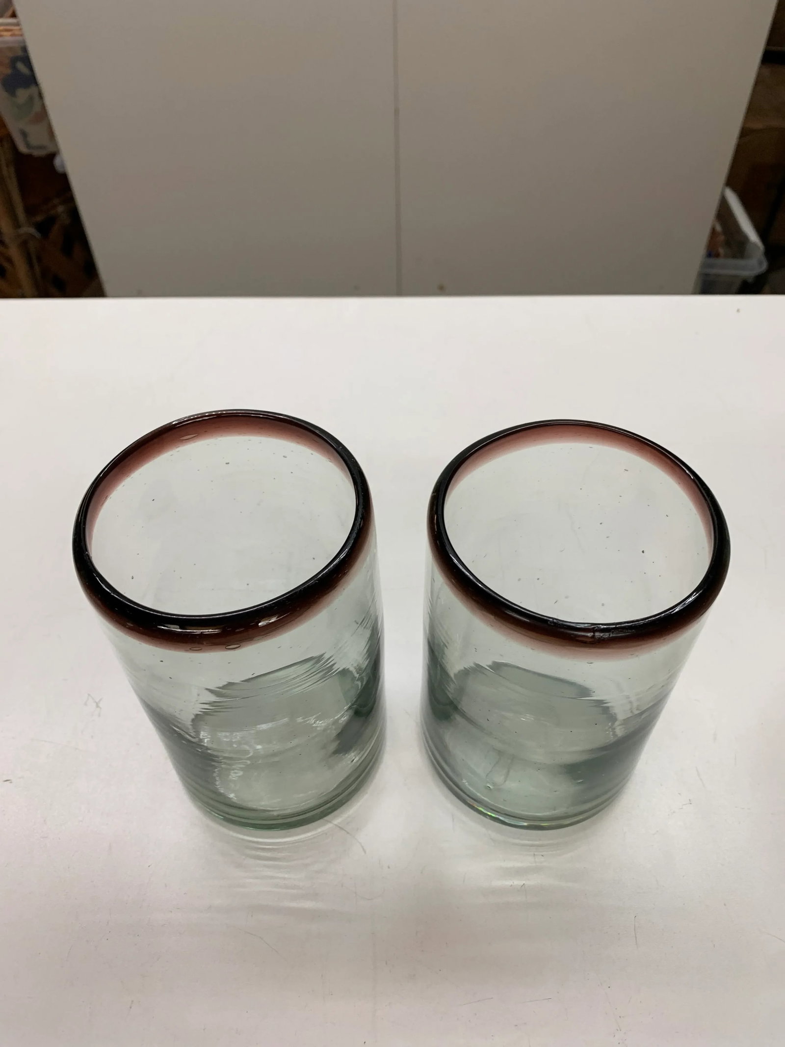 Vintage Mexican Glassware With Wine Red Trim - Set of 11 - 7