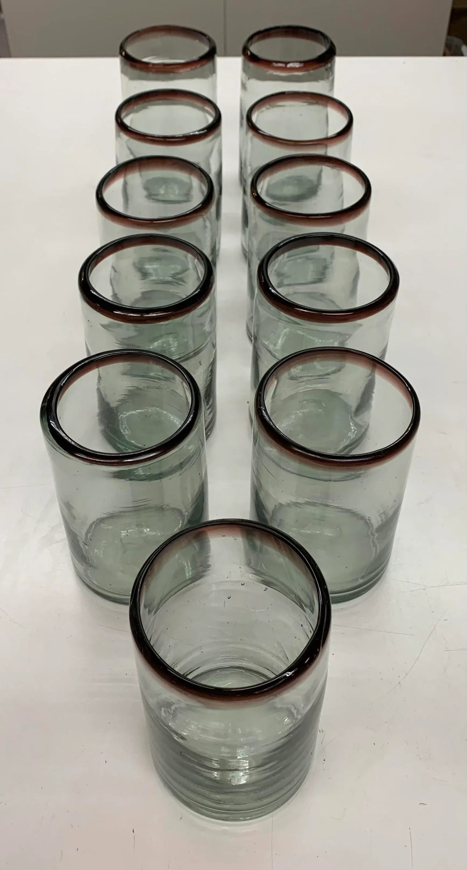 Vintage Mexican Glassware With Wine Red Trim - Set of 11 - 9