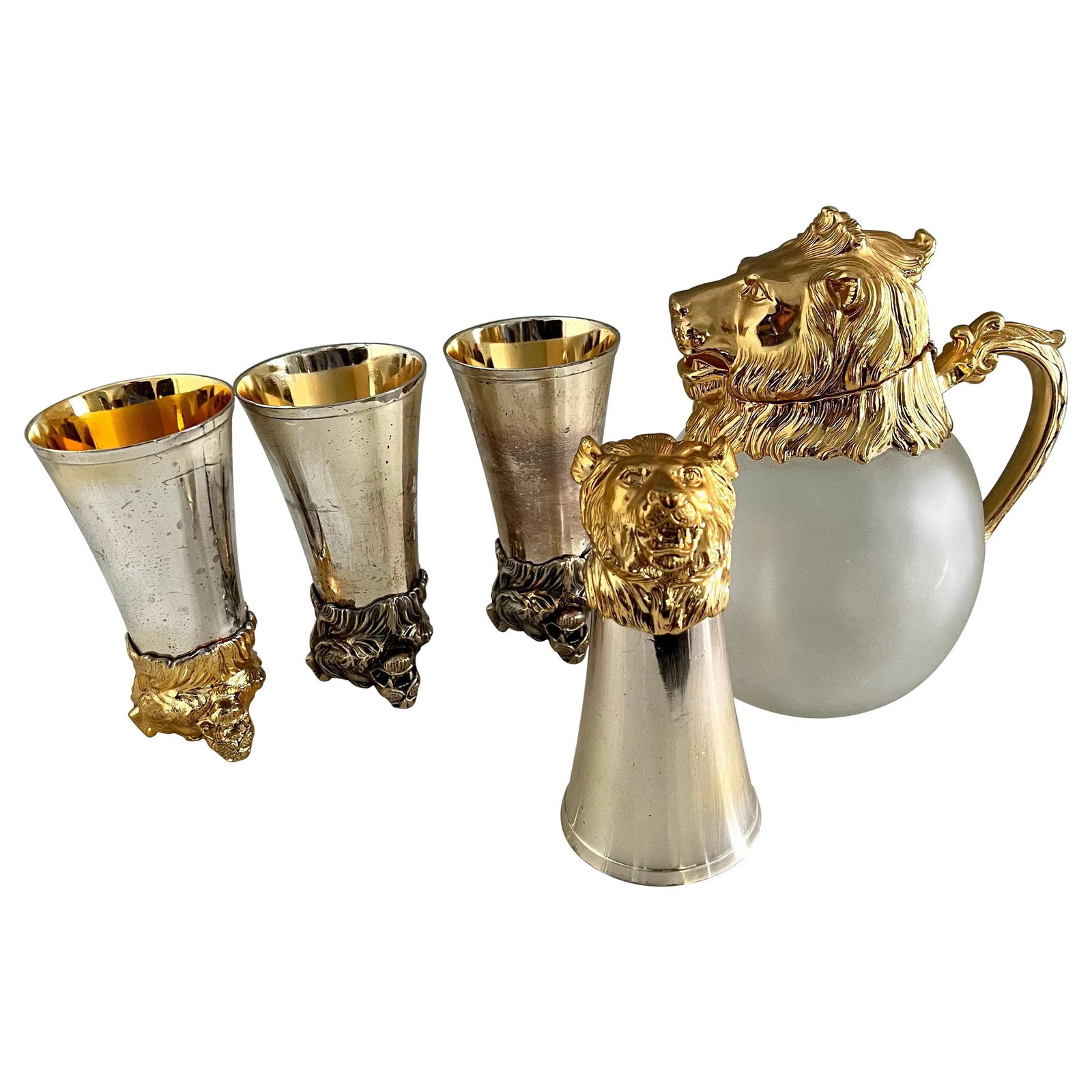 Mid 20th Century Lion Stirrup Cups with Lion Head Pitcher - Set of 5 - 13