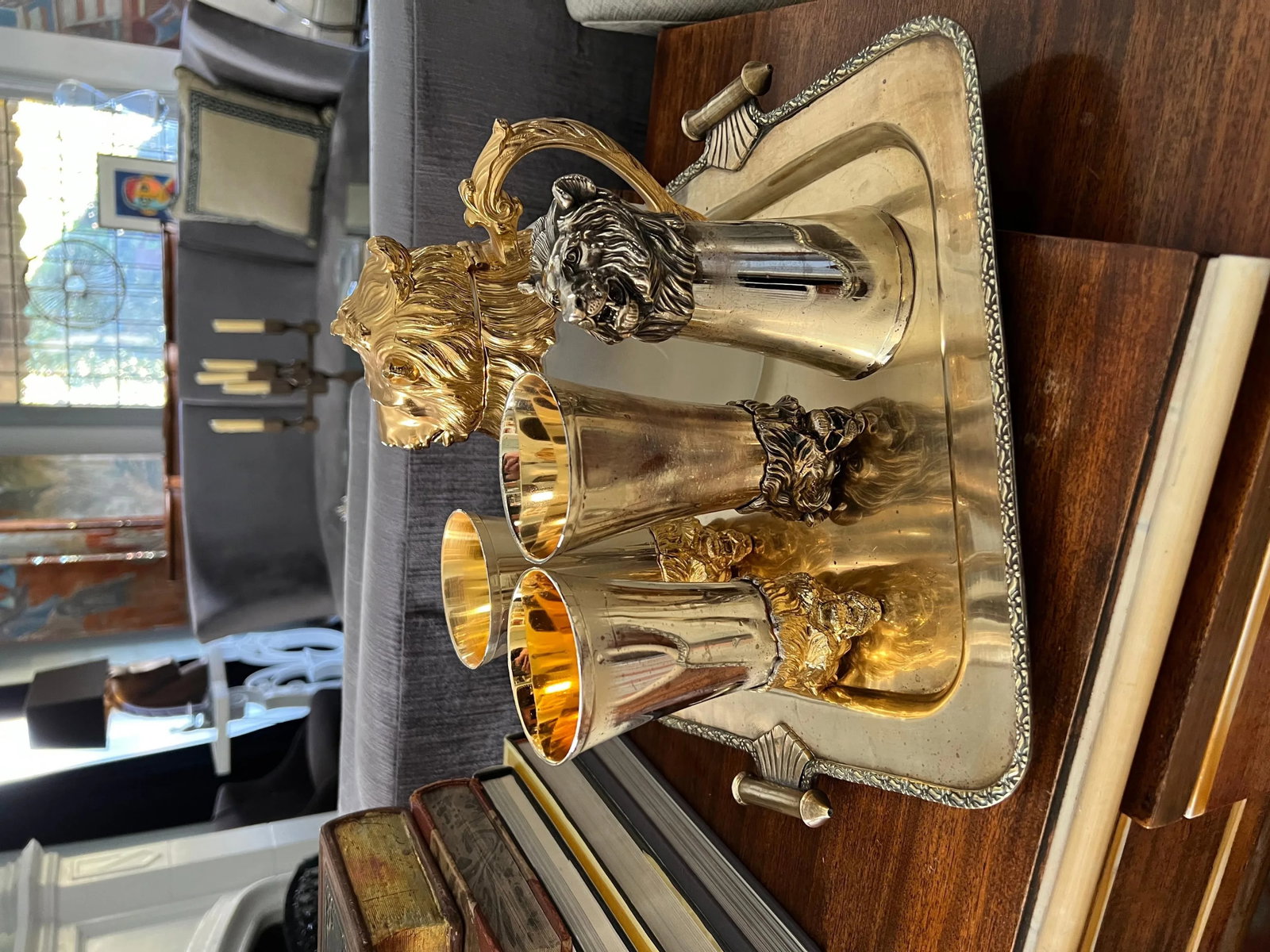 Mid 20th Century Lion Stirrup Cups with Lion Head Pitcher - Set of 5 - 4