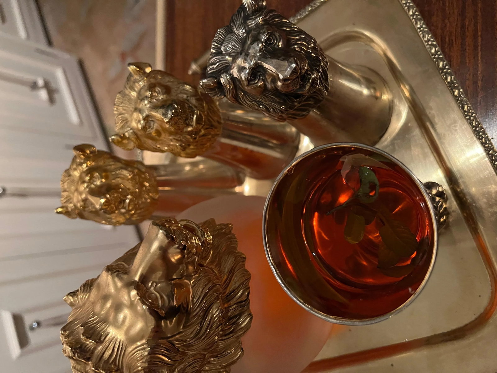 Mid 20th Century Lion Stirrup Cups with Lion Head Pitcher - Set of 5 - 5