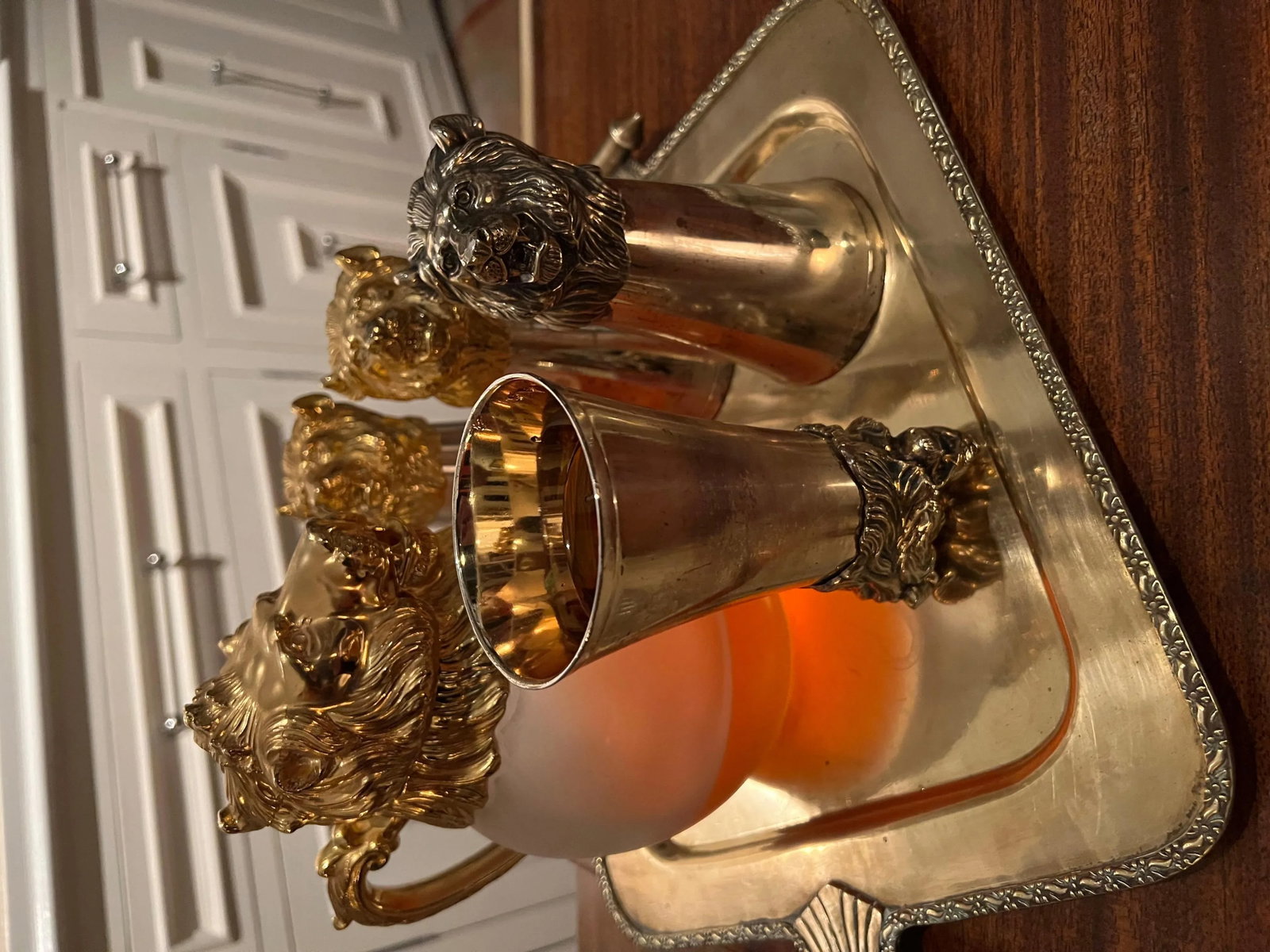 Mid 20th Century Lion Stirrup Cups with Lion Head Pitcher - Set of 5 - 6