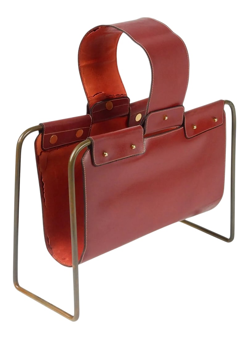 1950s Leather and Bronze Magazine Holder Stand (1 of 8)