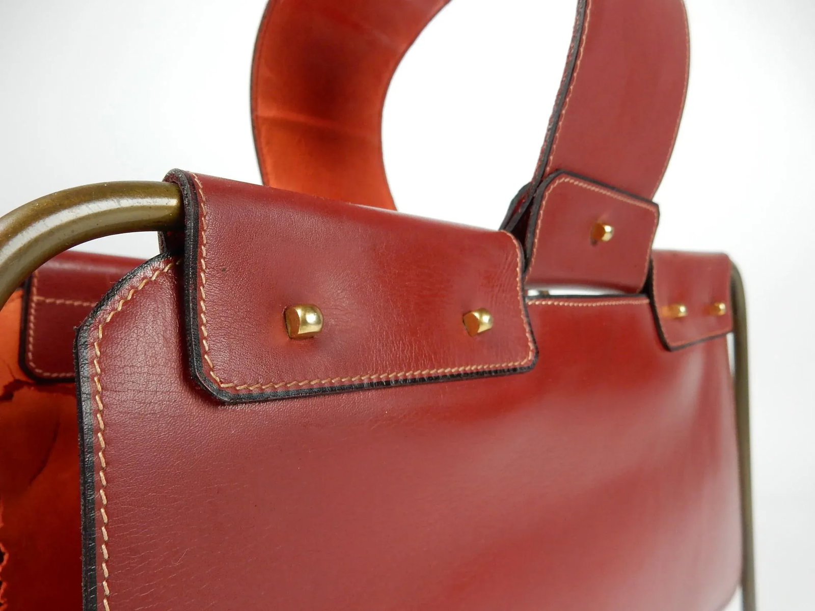 1950s Leather and Bronze Magazine Holder Stand - 2