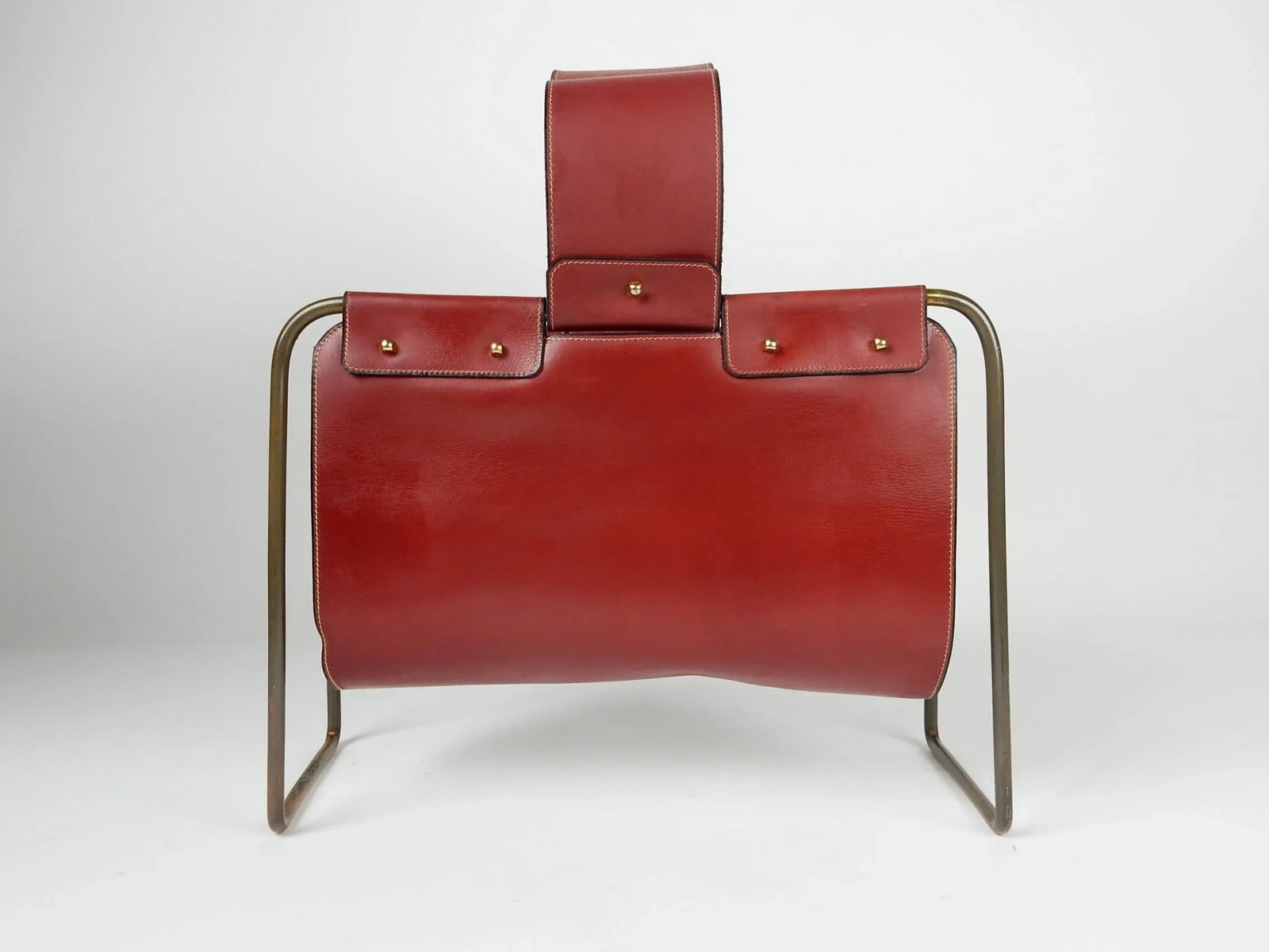 1950s Leather and Bronze Magazine Holder Stand - 3