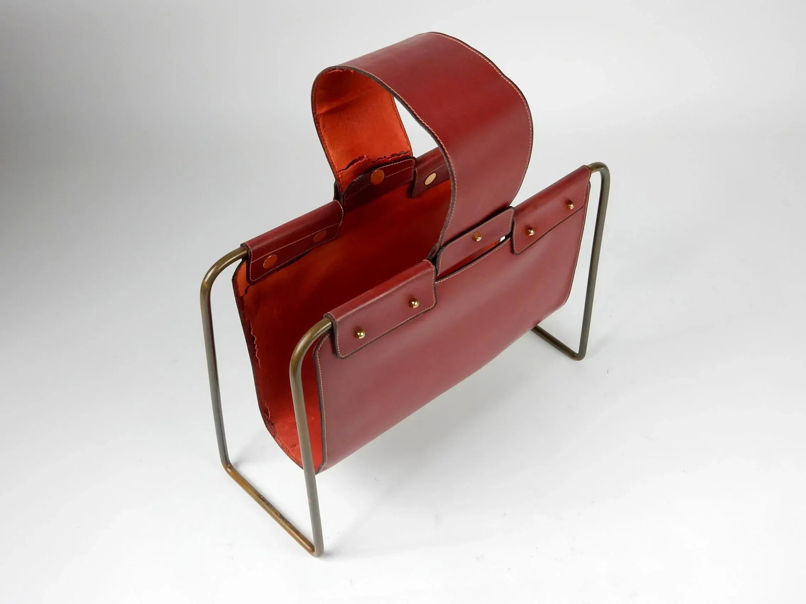 1950s Leather and Bronze Magazine Holder Stand - 5