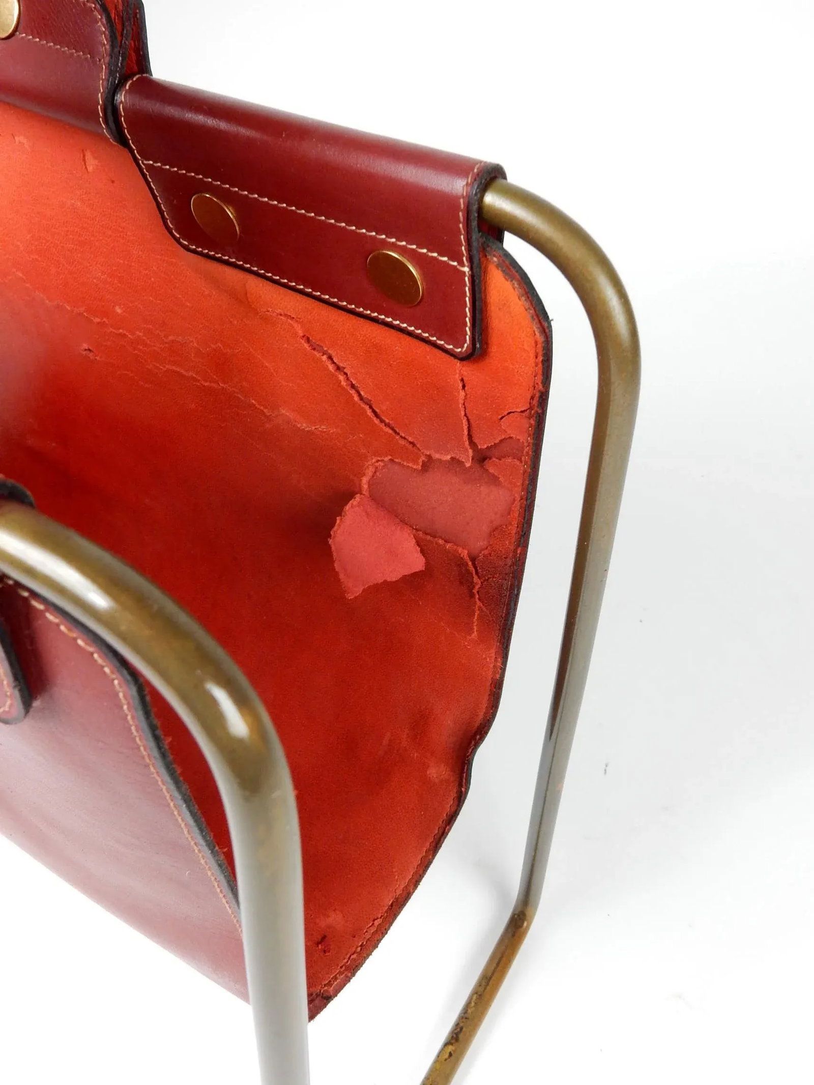 1950s Leather and Bronze Magazine Holder Stand - 6