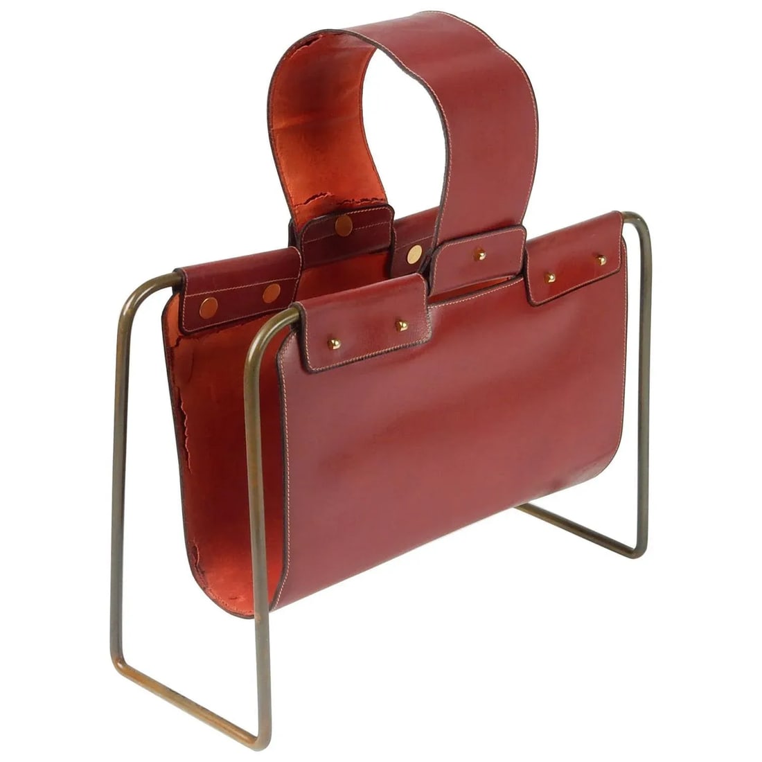 1950s Leather and Bronze Magazine Holder Stand - 8