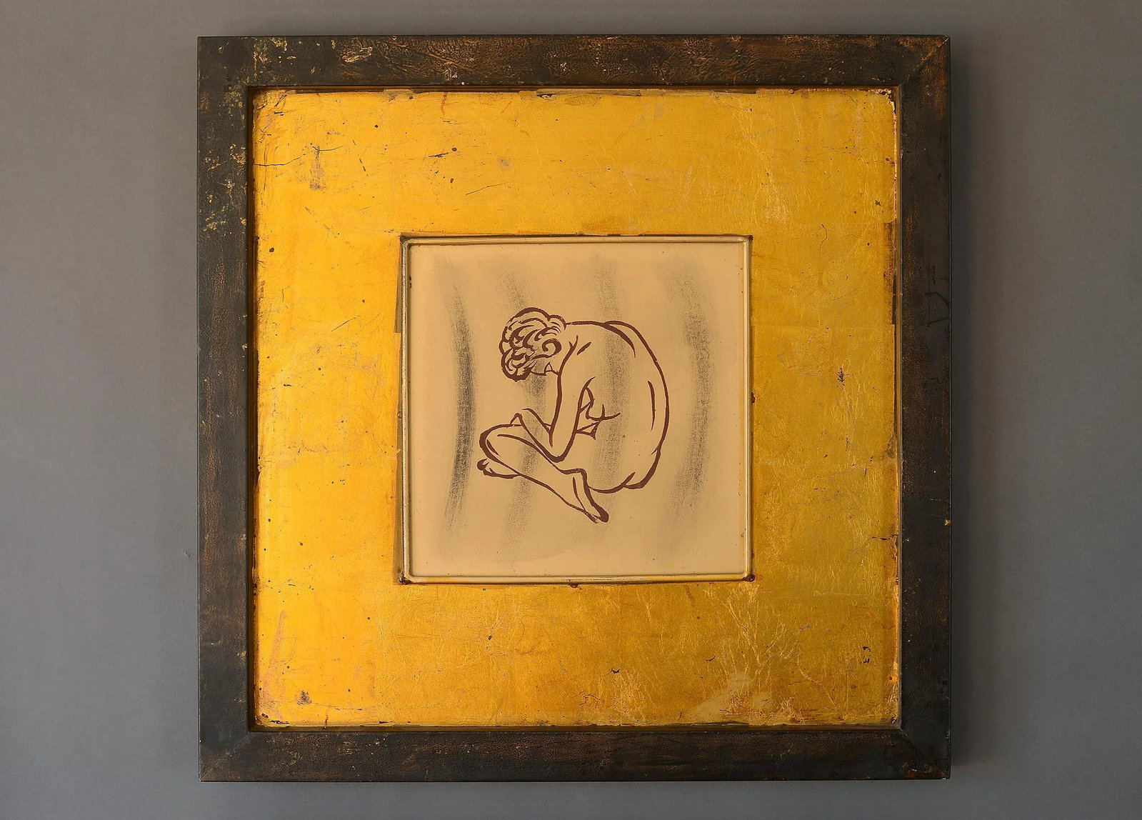 Modernist Style Female Nude Art With Gold Leaf on Metal Wall Hangings, Framed - a Pair - 3