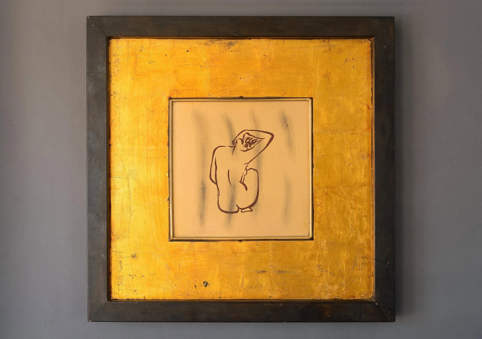 Modernist Style Female Nude Art With Gold Leaf on Metal Wall Hangings, Framed - a Pair - 4