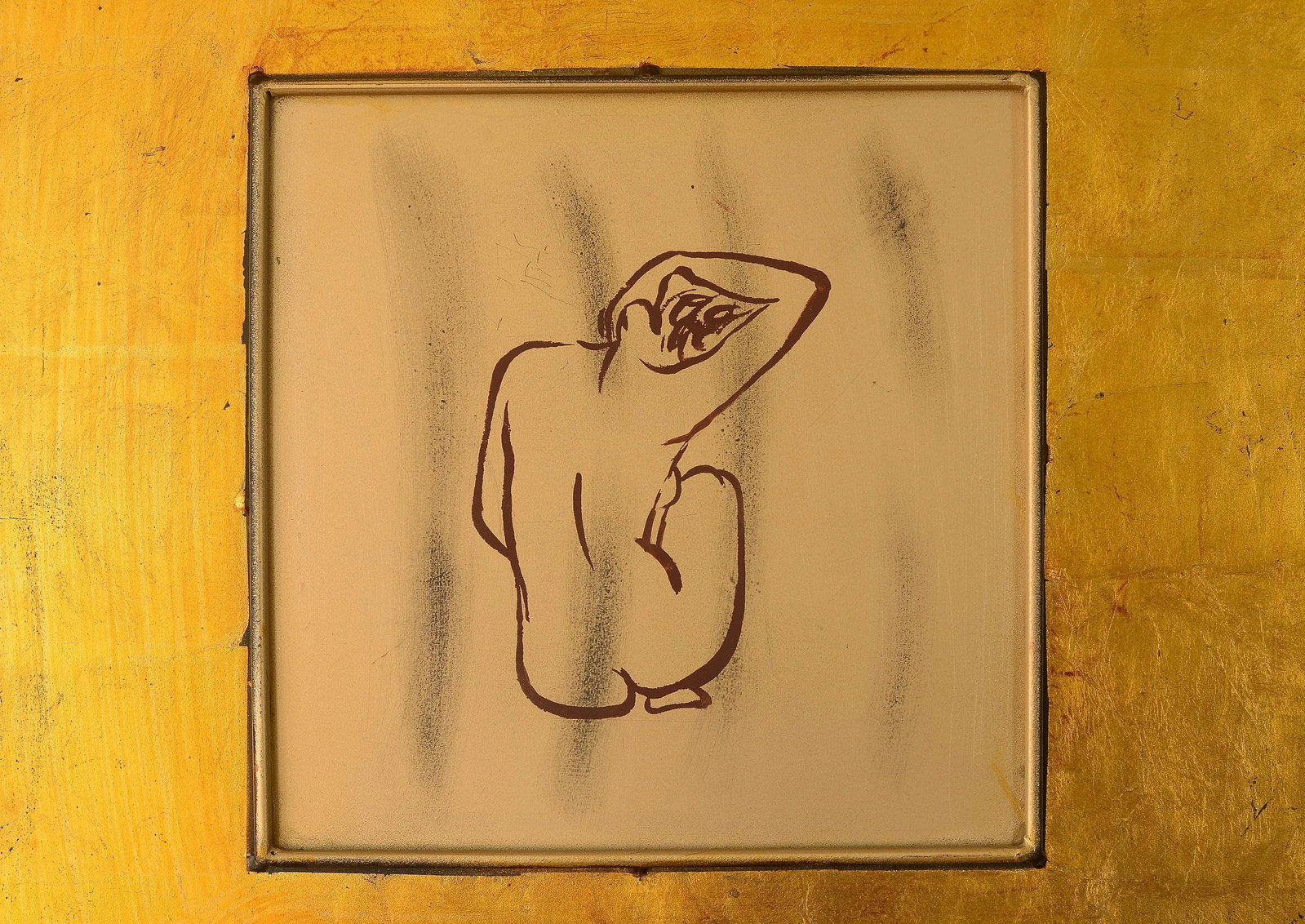 Modernist Style Female Nude Art With Gold Leaf on Metal Wall Hangings, Framed - a Pair - 5