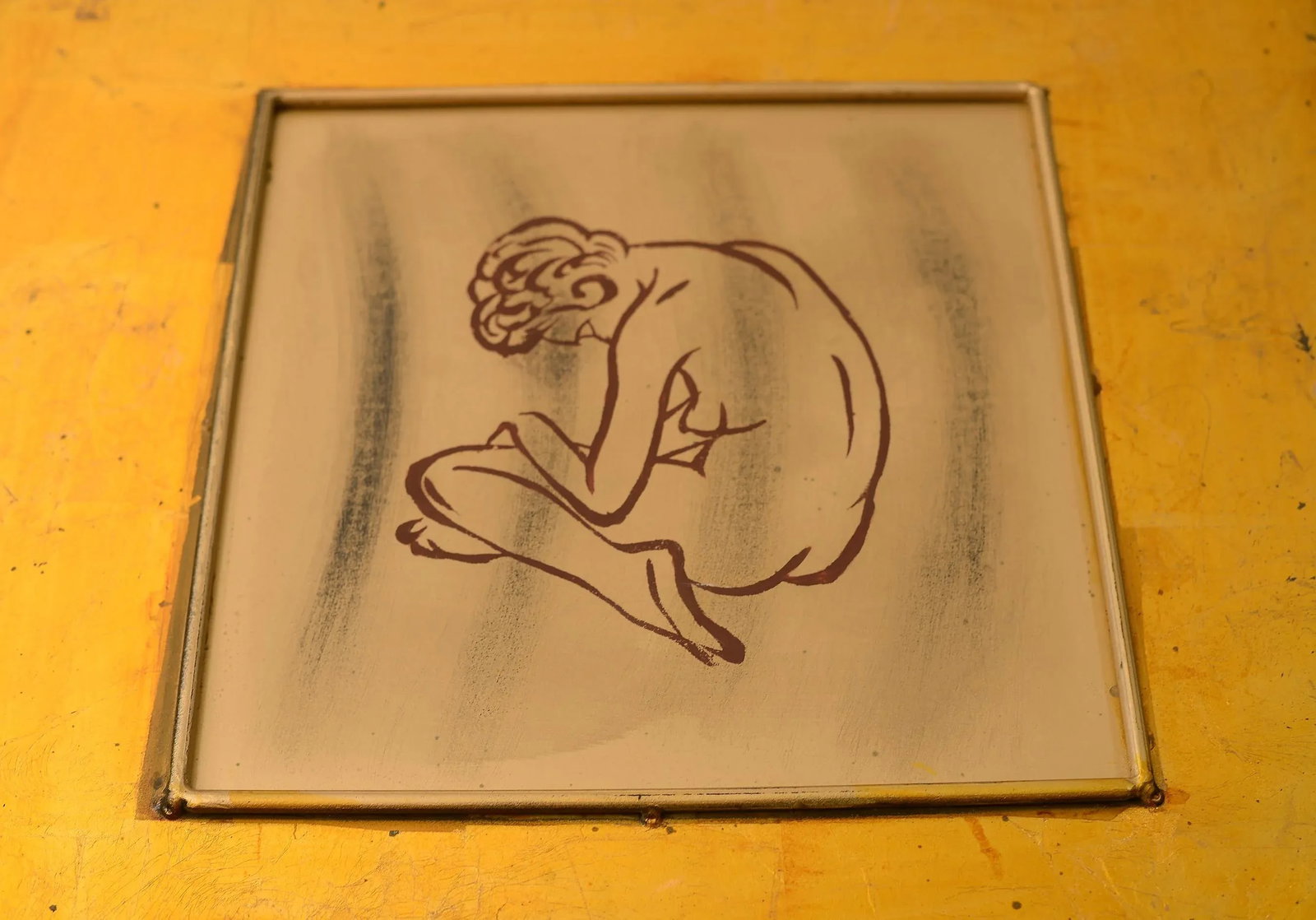 Modernist Style Female Nude Art With Gold Leaf on Metal Wall Hangings, Framed - a Pair - 6