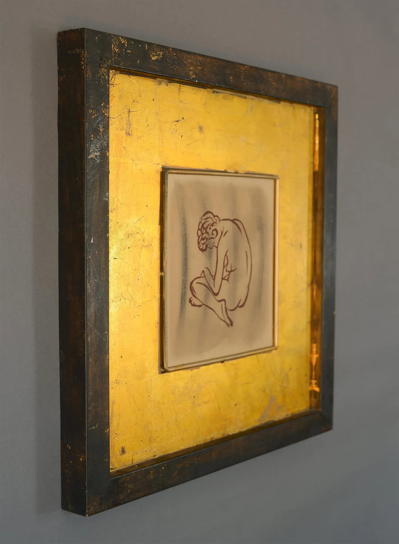 Modernist Style Female Nude Art With Gold Leaf on Metal Wall Hangings, Framed - a Pair - 7