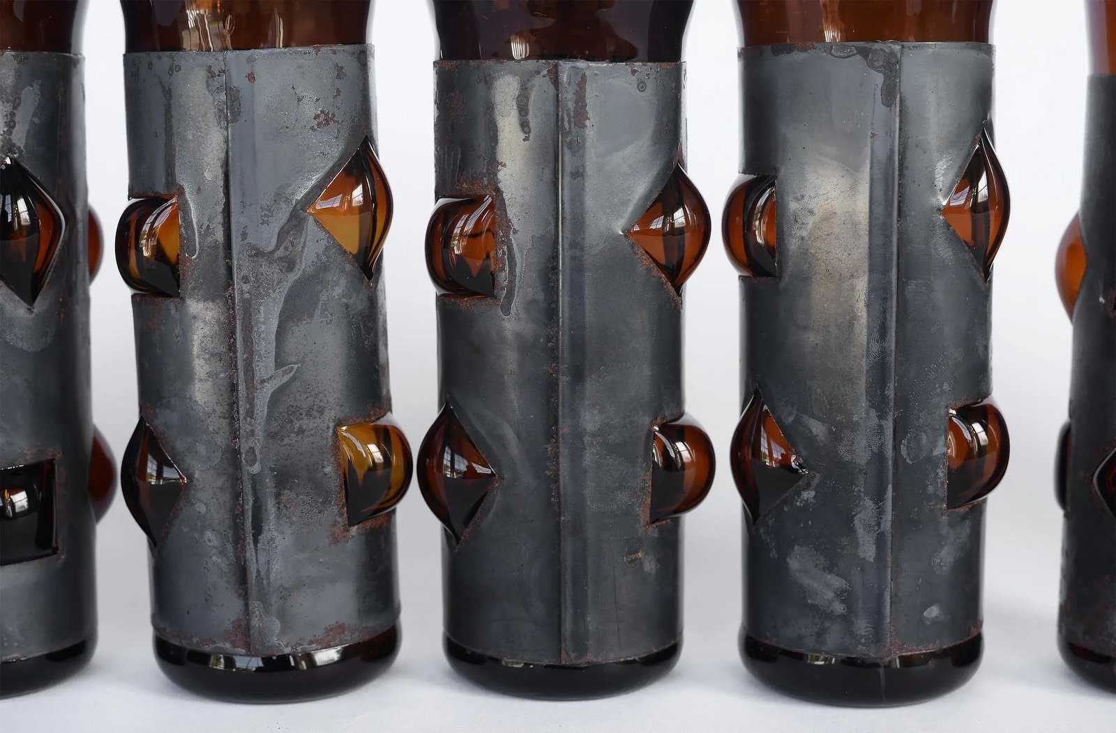 Mid Century Felipe Derflingher Brutalist Amber Imprisoned Glasses Tumblers - Set of 9 - 5