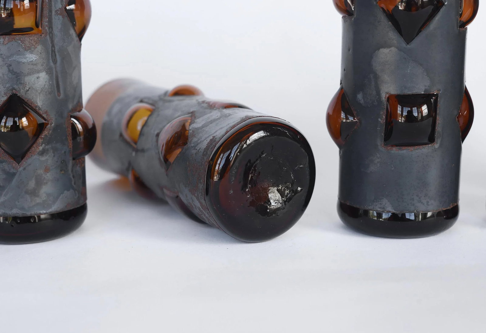Mid Century Felipe Derflingher Brutalist Amber Imprisoned Glasses Tumblers - Set of 9 - 7