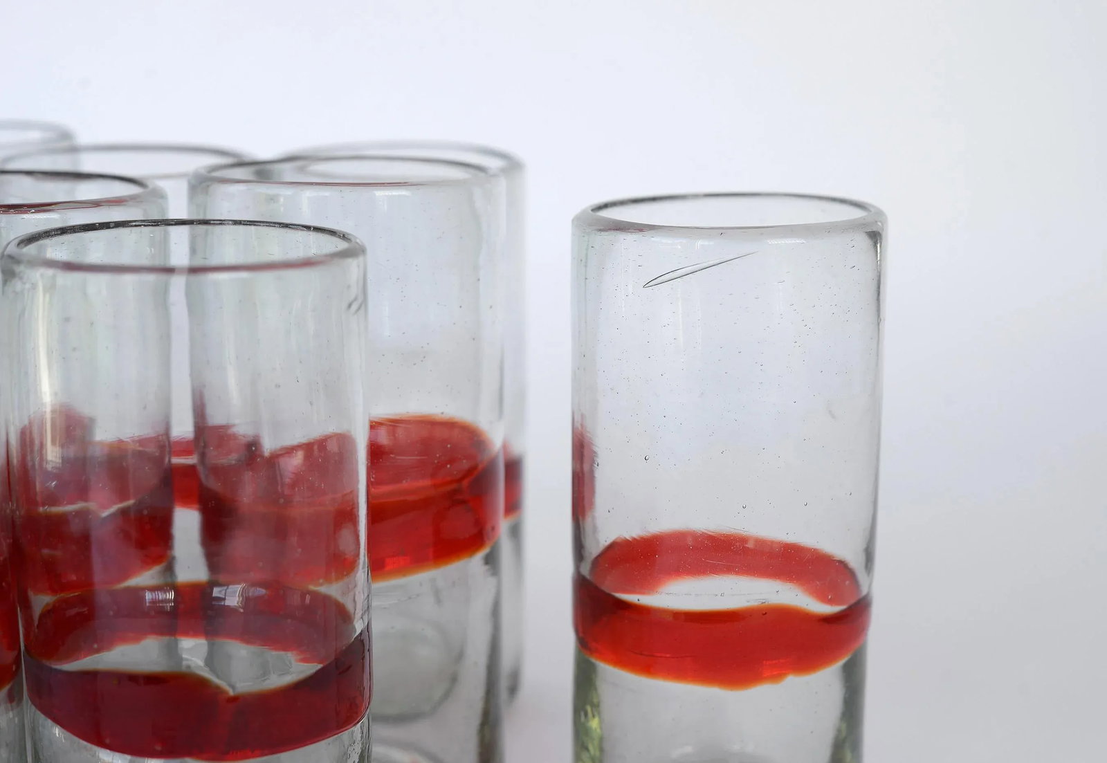 Vintage Mexican Red Band Hand Blown Glasses Tumblers Highballs - Set of 12 - 10
