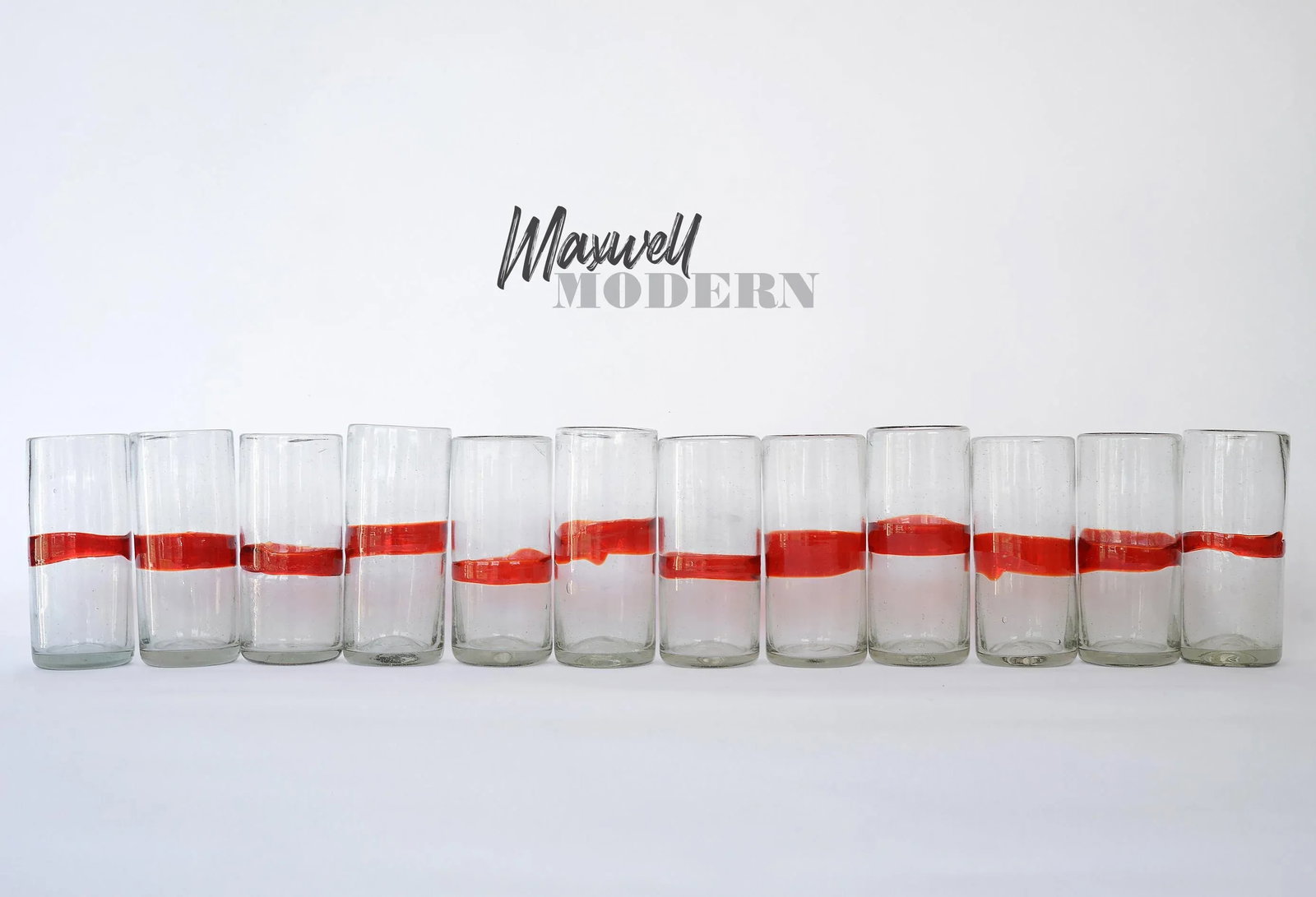 Vintage Mexican Red Band Hand Blown Glasses Tumblers Highballs - Set of 12 - 2