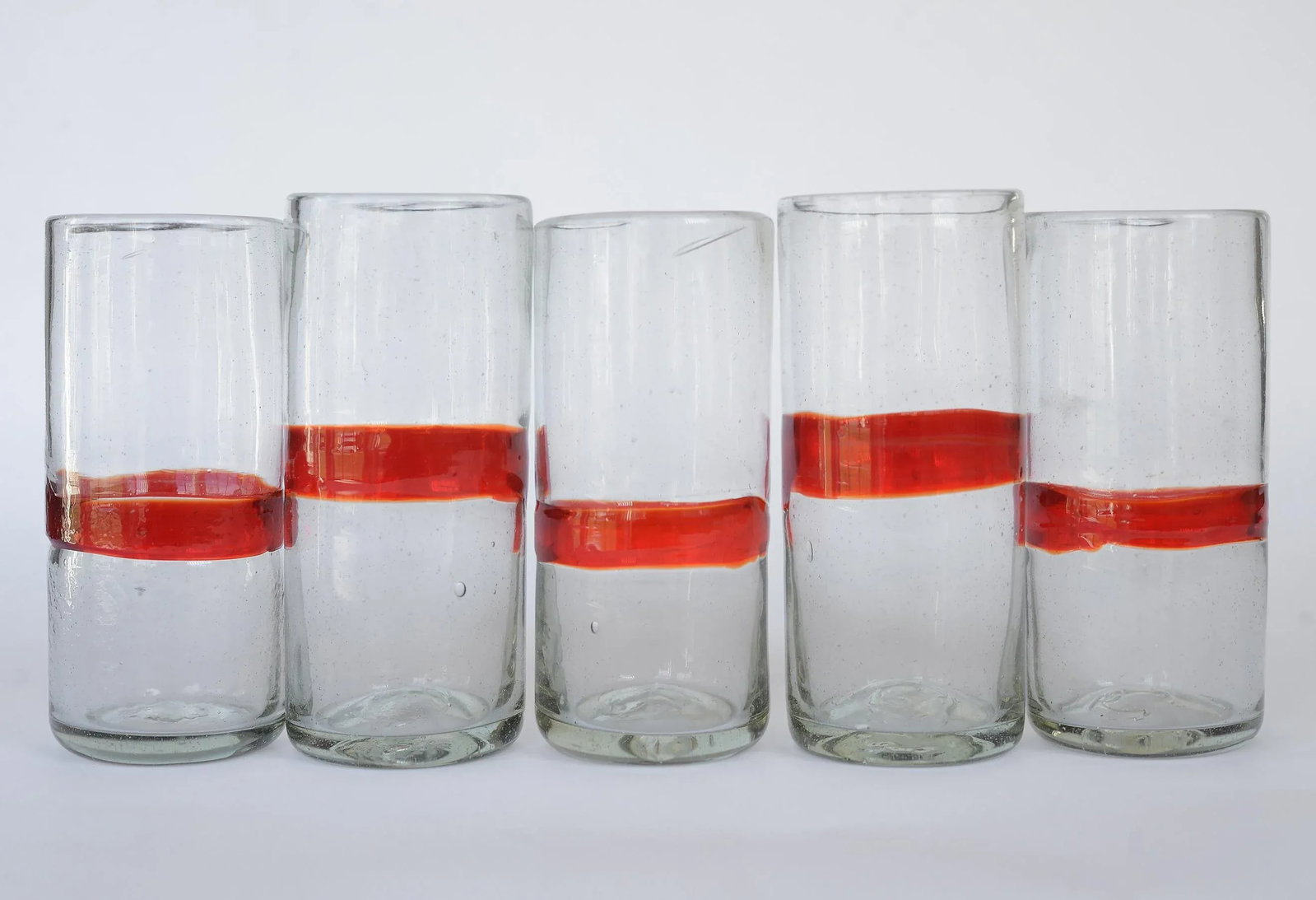 Vintage Mexican Red Band Hand Blown Glasses Tumblers Highballs - Set of 12 - 4