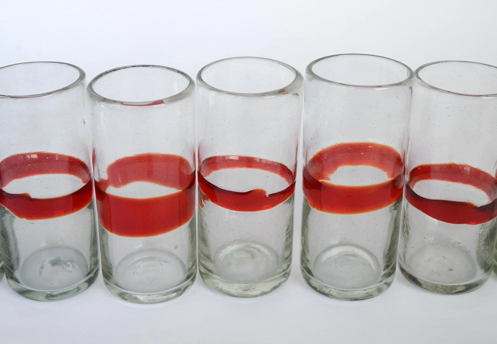 Vintage Mexican Red Band Hand Blown Glasses Tumblers Highballs - Set of 12 - 5
