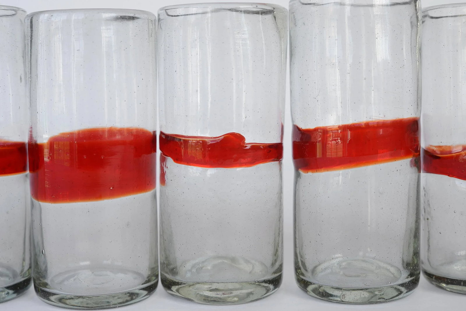 Vintage Mexican Red Band Hand Blown Glasses Tumblers Highballs - Set of 12 - 7