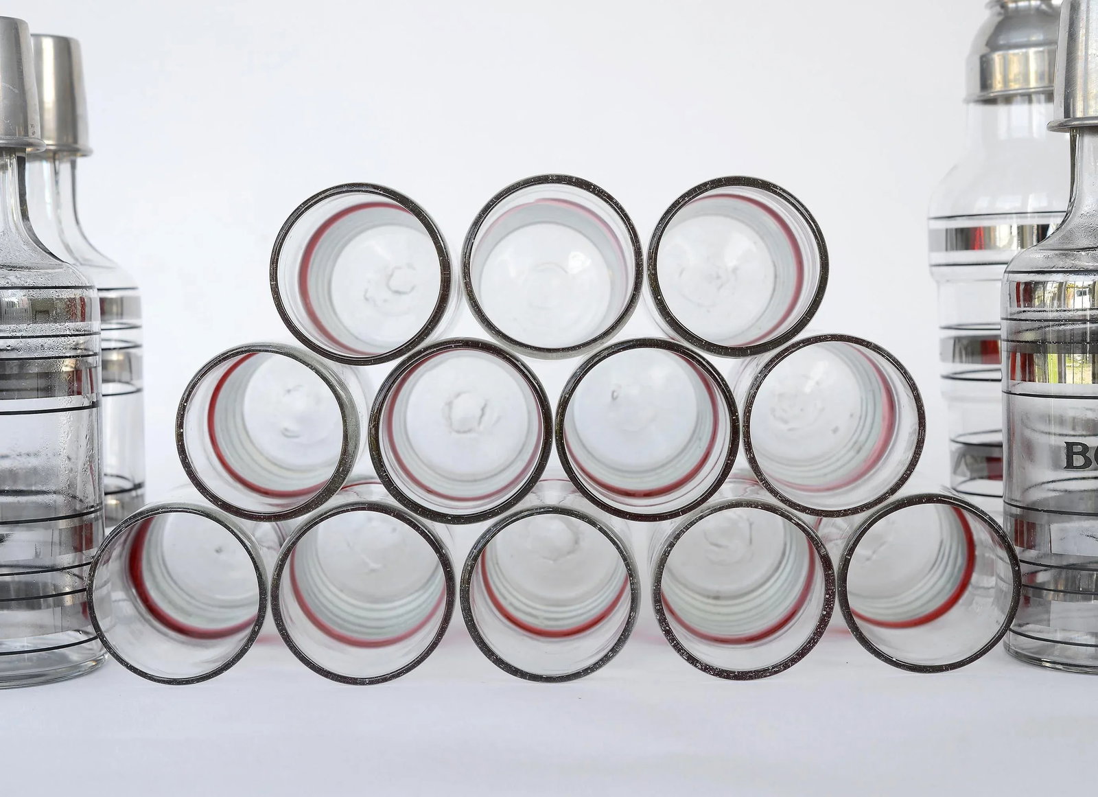 Vintage Mexican Red Band Hand Blown Glasses Tumblers Highballs - Set of 12 - 8
