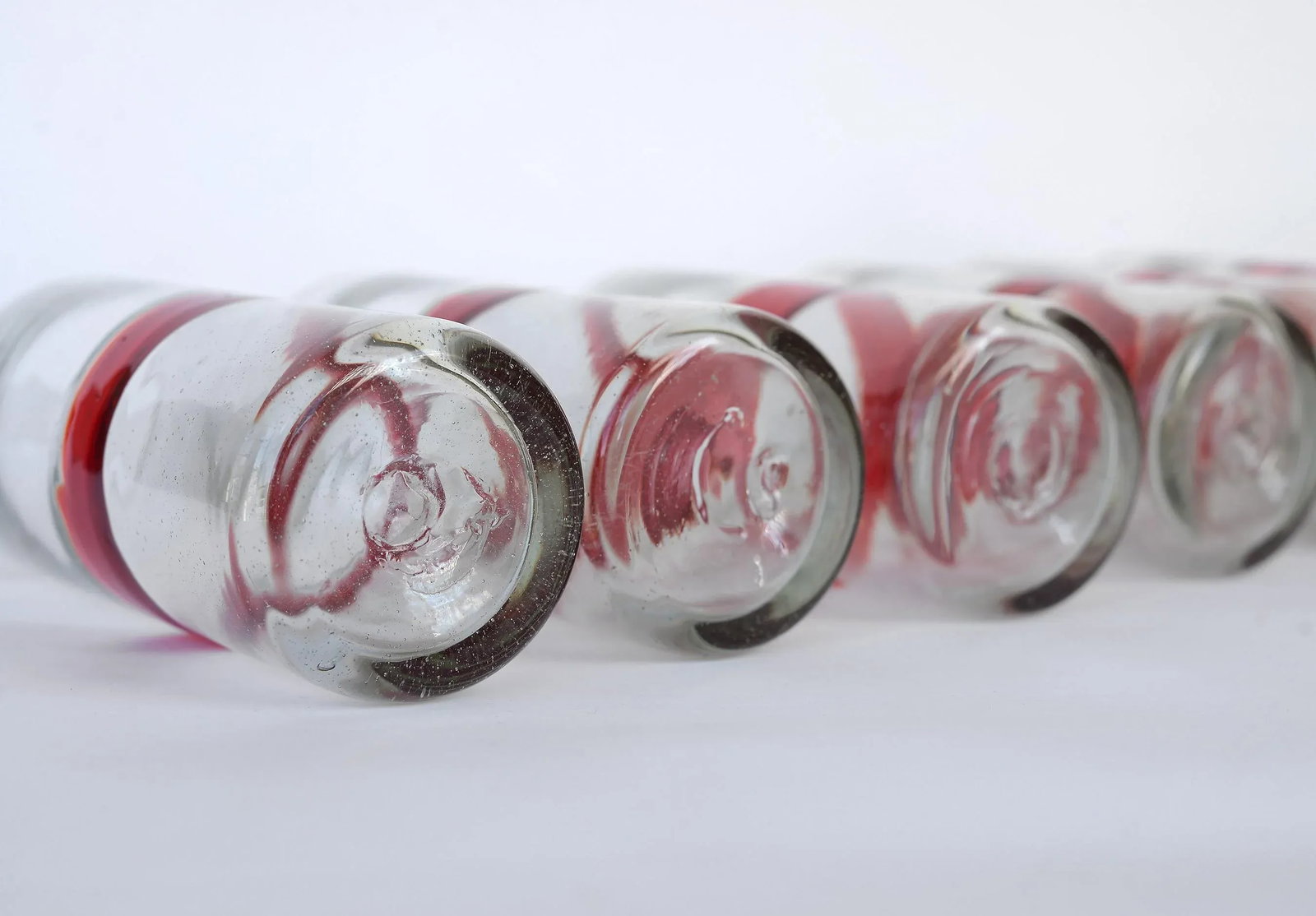Vintage Mexican Red Band Hand Blown Glasses Tumblers Highballs - Set of 12 - 9
