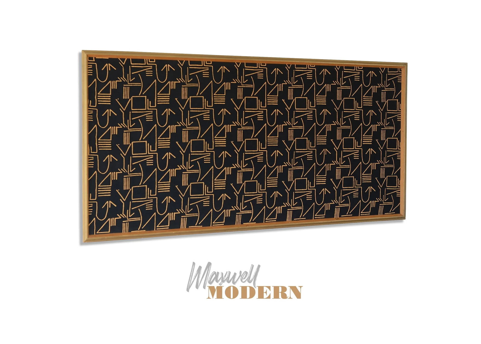 Large Vintage Modernist Abstract Graphic Line Pattern Textile Art Wall Hanging, Framed - 2