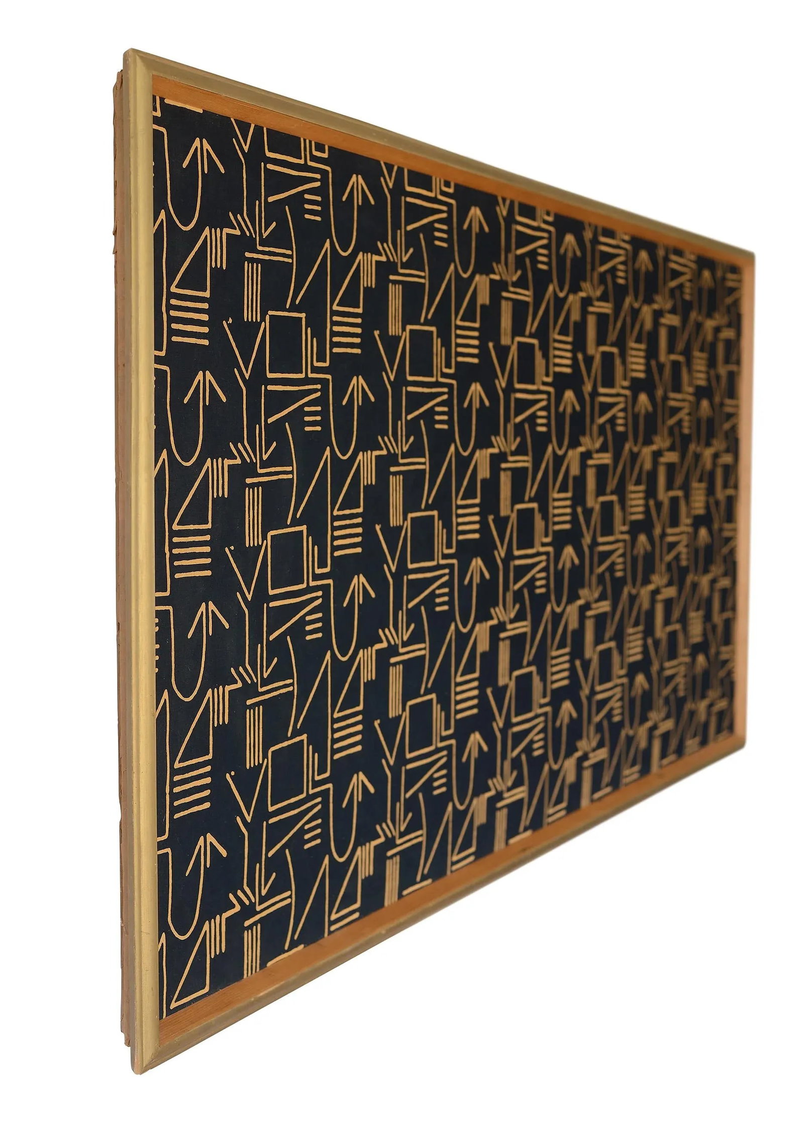 Large Vintage Modernist Abstract Graphic Line Pattern Textile Art Wall Hanging, Framed - 3