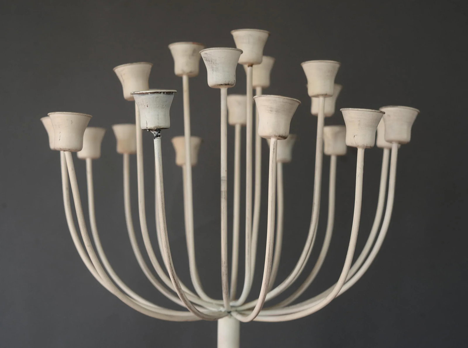 Vintage Sculptural French Country White Metal Candelabra Stand - 5