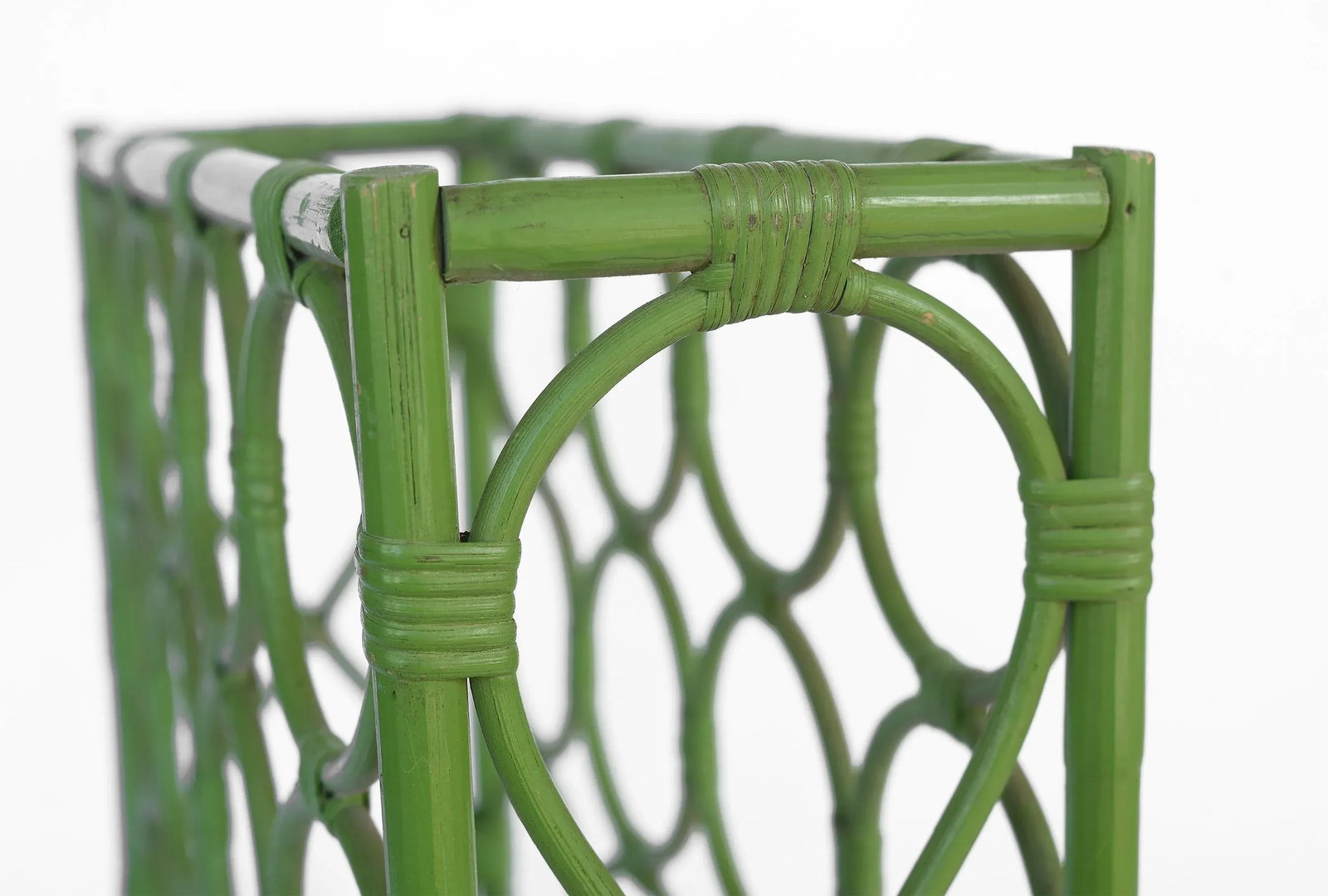 Vintage 1970s Boho Green Rattan 12-Bottle Wine Rack - 12