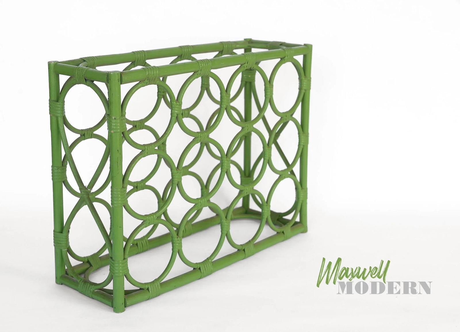 Vintage 1970s Boho Green Rattan 12-Bottle Wine Rack - 2