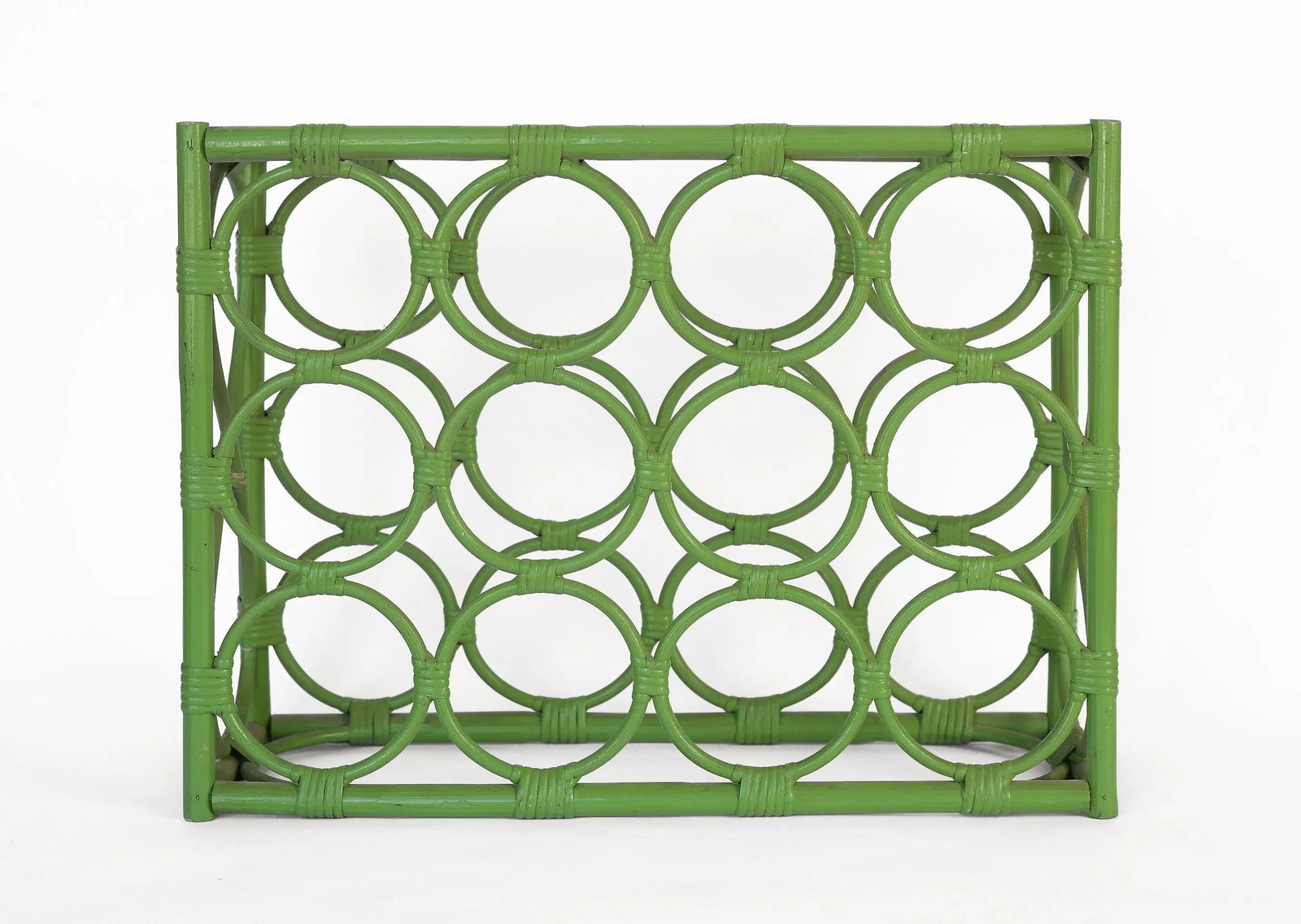 Vintage 1970s Boho Green Rattan 12-Bottle Wine Rack - 3