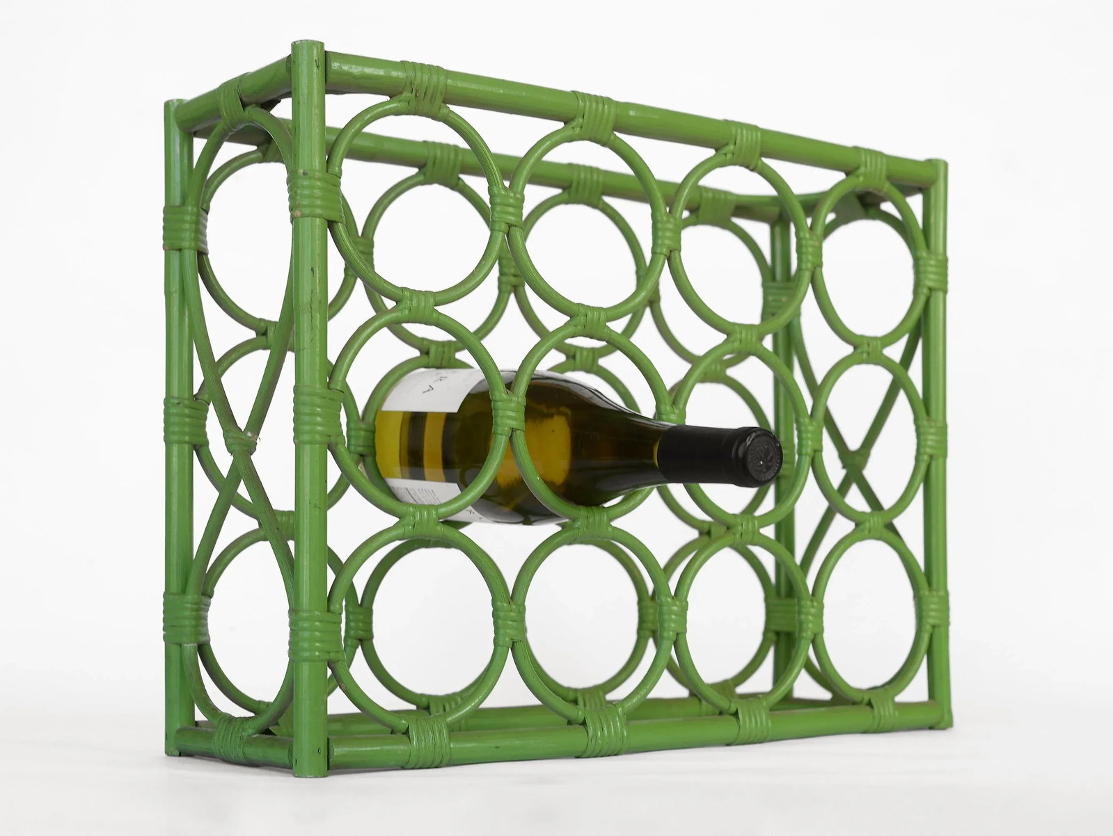 Vintage 1970s Boho Green Rattan 12-Bottle Wine Rack - 4
